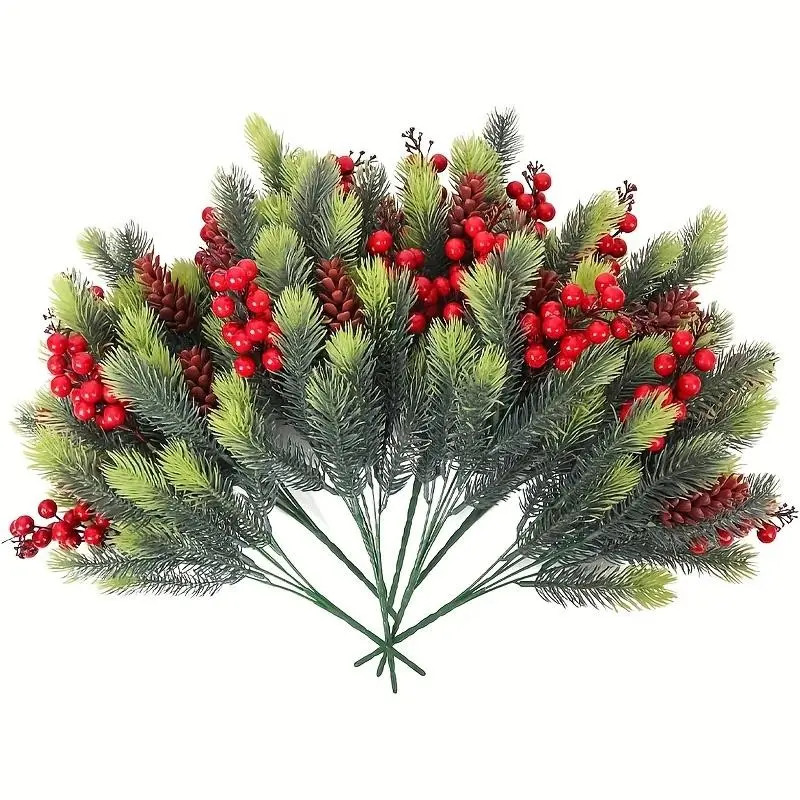 5-Piece Christmas Artificial Flower Decor, Winter Forest Style, Berry Pine Cone Needle Set, Festive Holiday Decoration for Vases, Trees, Tables