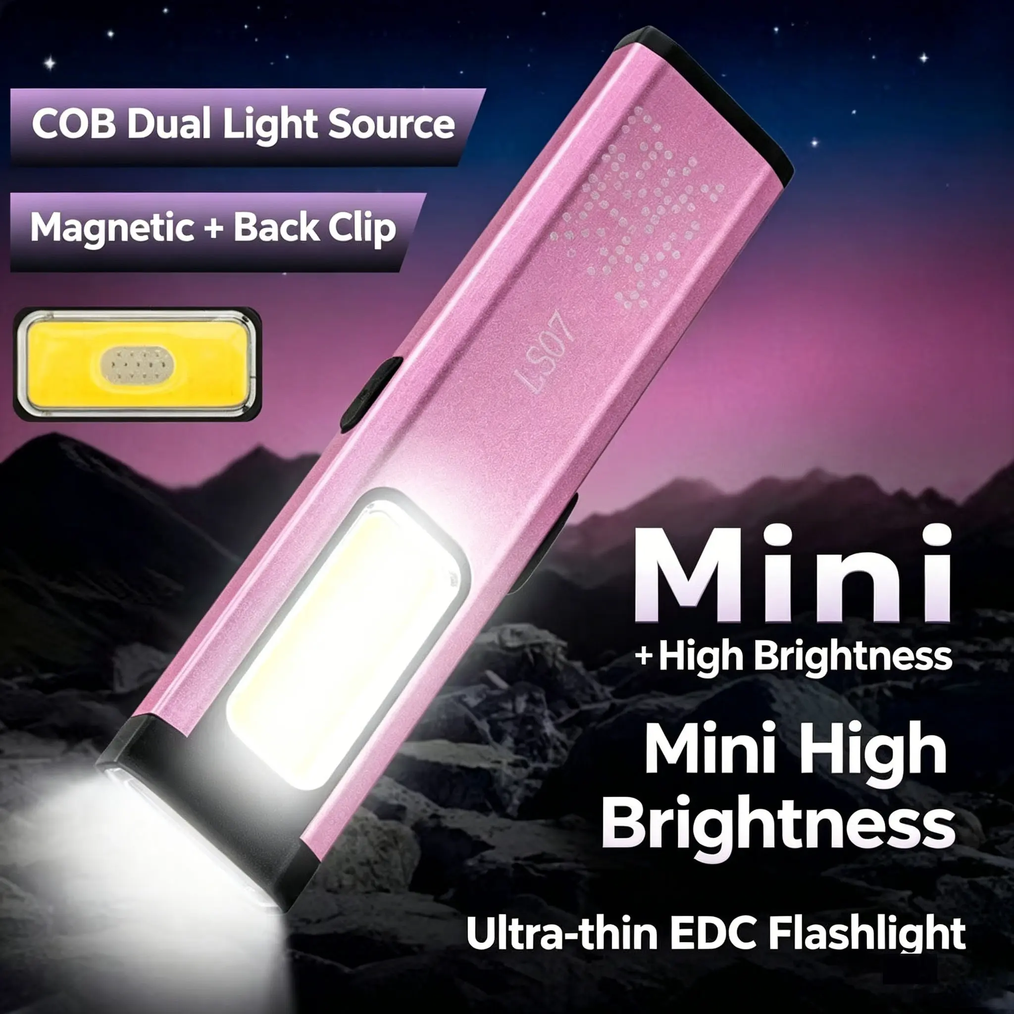 Aluminum Alloy Ultra-Thin Pen Clip COB Work Light, Rechargeable Pen Light, Bright Magnetic Flashlight, Outdoor Emergency Repair Lamp, Dive, Hike, Camp, Self-Defense
