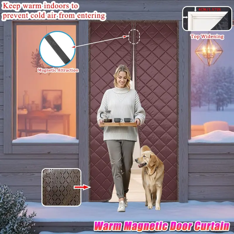 Magnetic Door Curtain for Winter, Windproof and Warm, Easy Installation, Home Use for Living Room, Bedroom, Kitchen, Balcony, Garage