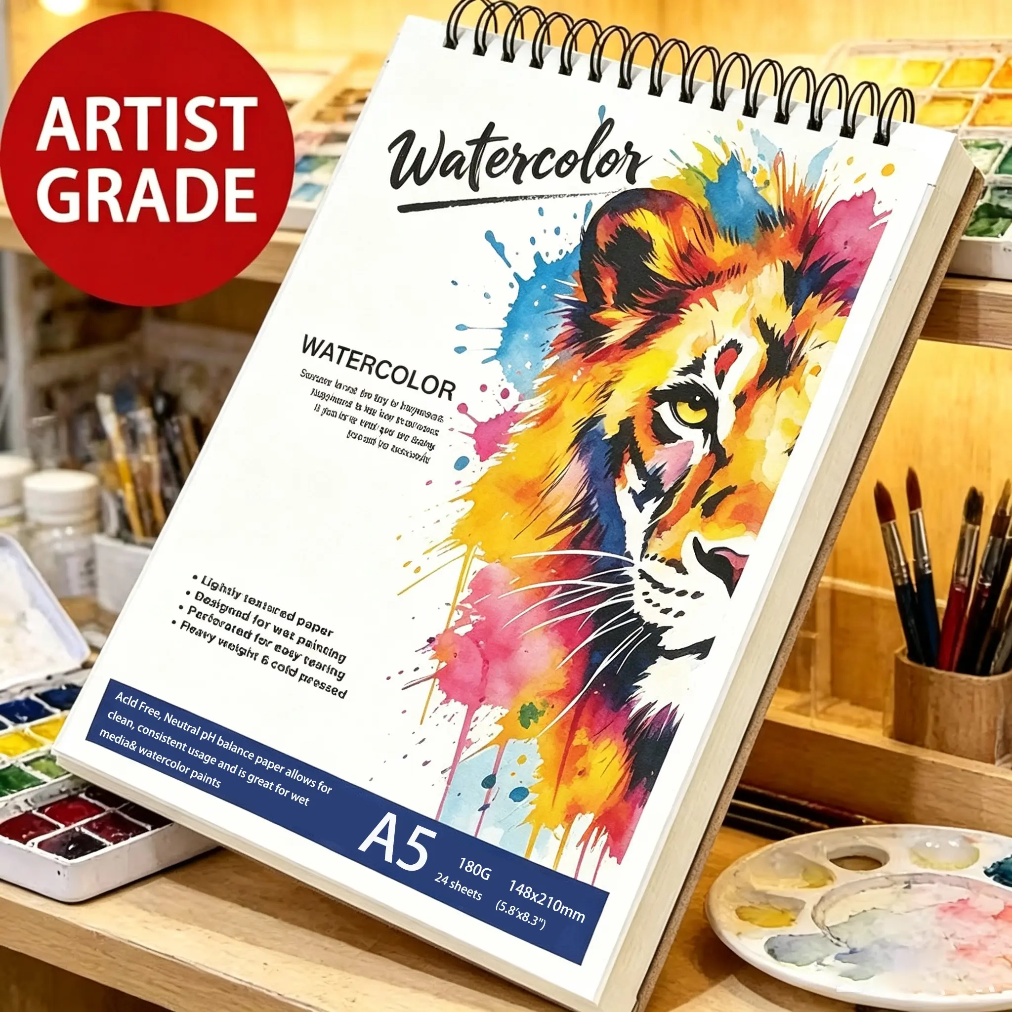 Large Spiral-Bound Watercolor Sketchbook, A5 Size, Thick Cover, Thick Paper Pages, Ideal for Drawing, Artistic Cover, Durable Binding, Gift, Art Sketchbooks, Drawing Pad