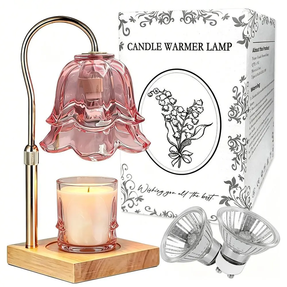 Gold Floral Candle Warmer Lamp - Timer-Equipped, Height-Adjustable Candle Burner for Romantic Bedroom, Home Accessories, Decoration Items, Interior Decoration Accessories