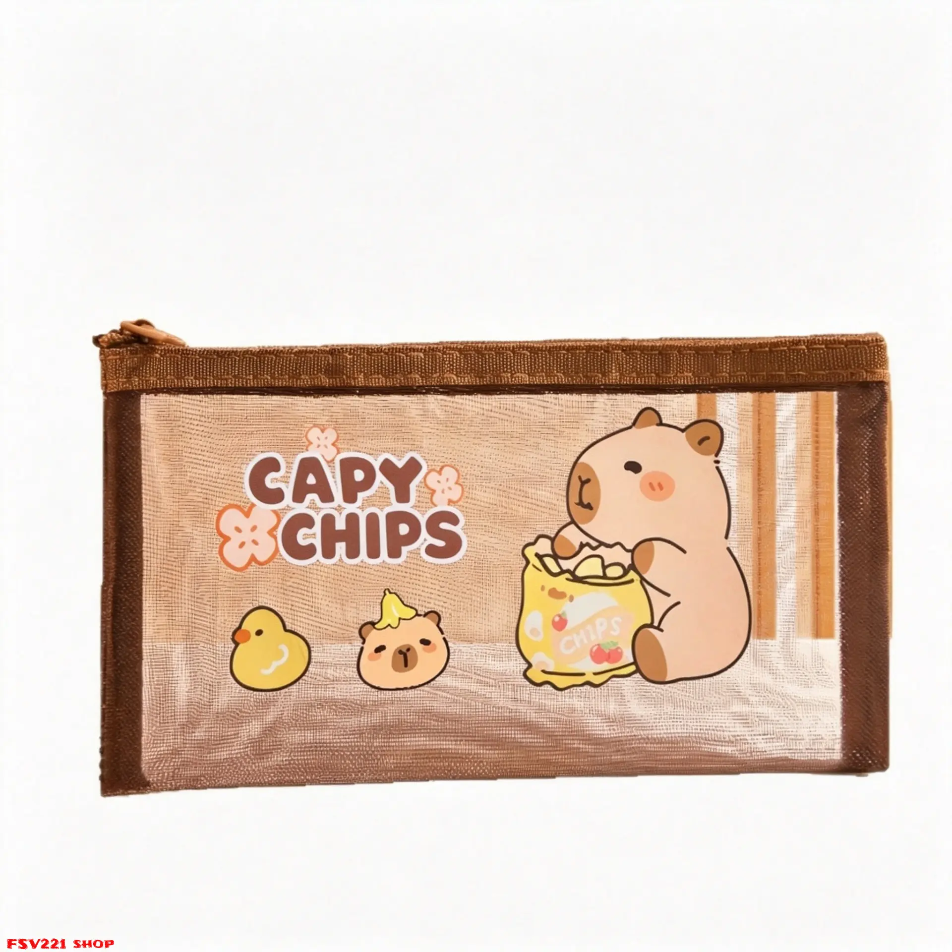 Cute Capybara Mesh Stationery Pouch, Durable See-Through Organizer for School & Travel, Lightweight Case Fits Pens & Markers, Pencil Pouch, Animal, Fits Pens, Pencils, Markers, Casual, Mesh Pouch campingessentials