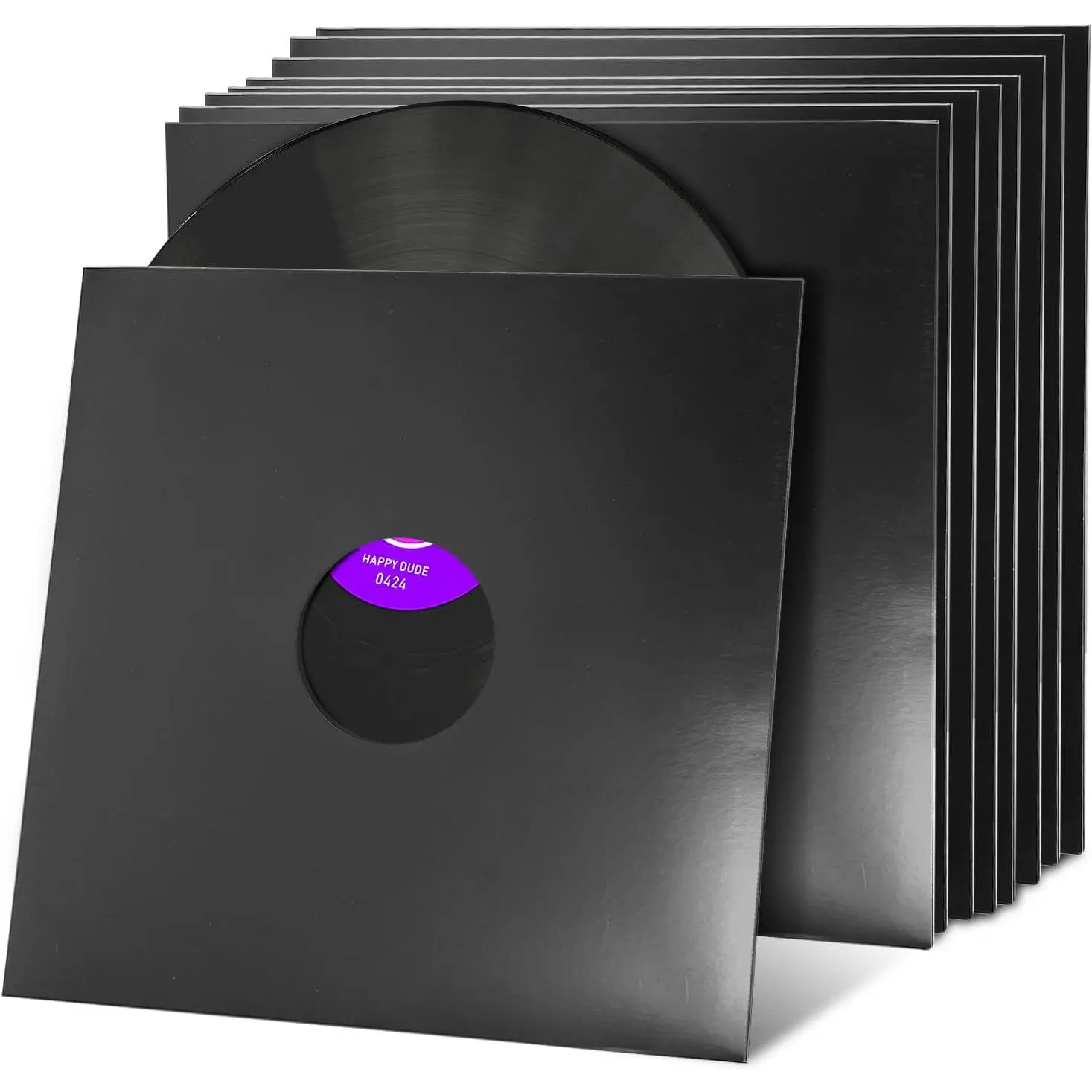 10 count 12in Vinyl Record Sleeves, 350gsm Heavyweight Cardboard Record Jacket with Hole, LP Vinyl Album Covers Jackets for 33 RPM, Anti Static Record Storage Protector Cover - Glossy Black