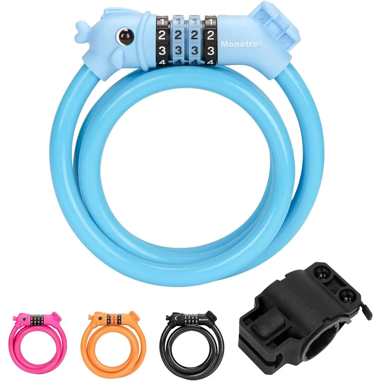 Bike Lock, 3.9 Feet 4-Digit Resettable Combination Password Anti-Theft Cable Lock, Cute Coiled Bike Lock with Mounting Bracket, Suitable for Bicycles, Electric Scooters, Ebikes (Blue-10mm)