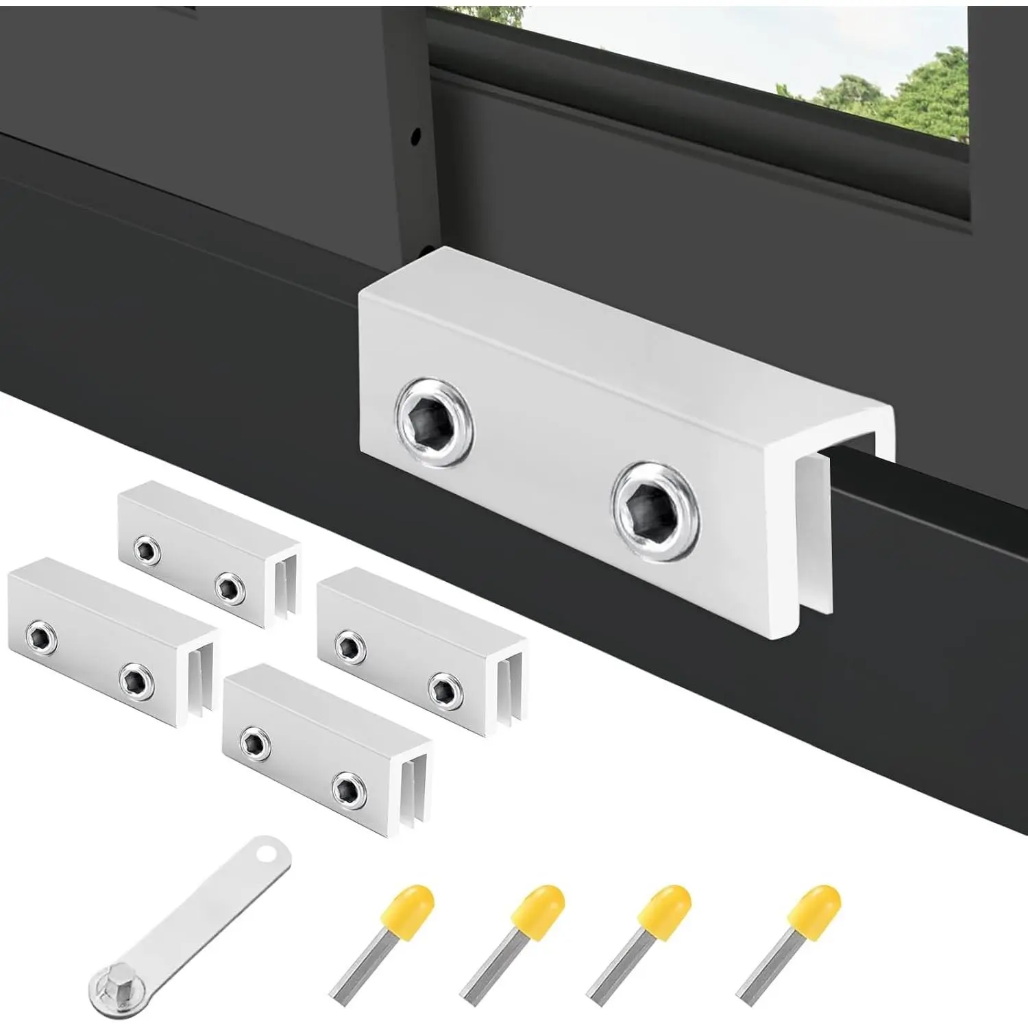 4-Set Sliding Window Locks with Key, Child Safety Lock for Vertical & Horizontal Sliding Windows-Doors, Adjustable Stopper, Easy Install Accessory