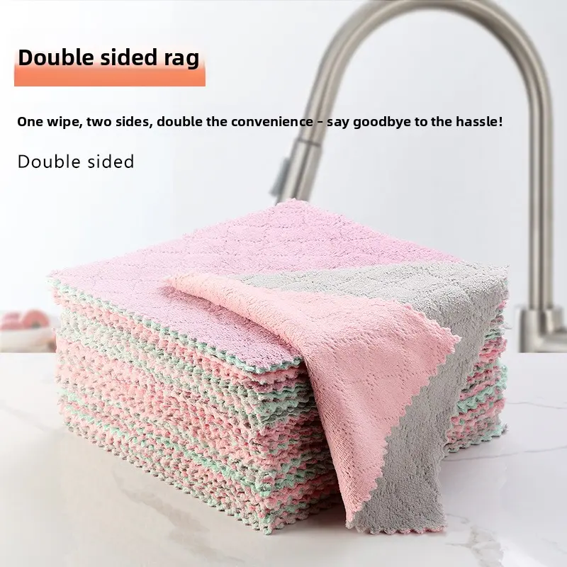 20 pieces of coral fleece thickened rag kitchen cleaning scouring cloth microfiber double-sided water absorption non-oil brush dishcloth