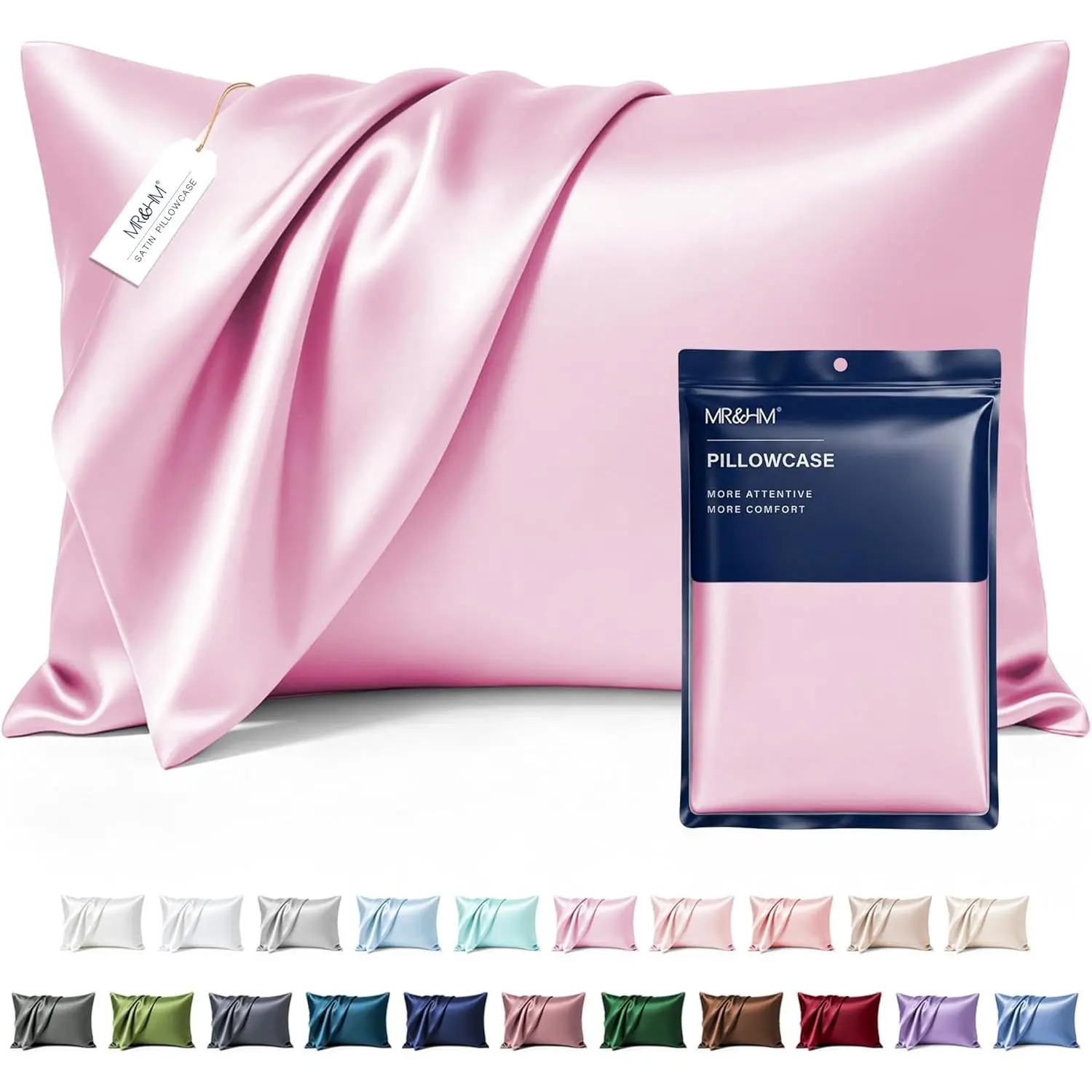 Pillowcase for Hair and Skin, Silk Pillowcase 2 Pack, Standard Size Pillow Set of 2, Pillow Cover with Envelope Closure (20x26, Pink)