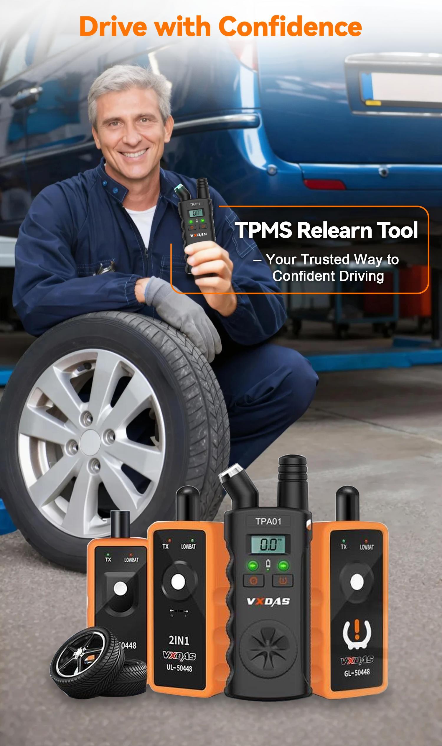 [For GM]VXDAS TPA01 2-in-1: GM TPMS Relearn Tool + 150 PSI Digital Tire Pressure Gauge | Professional Tire Sensor Reset for Chevy, Buick, GMC & Cadillac