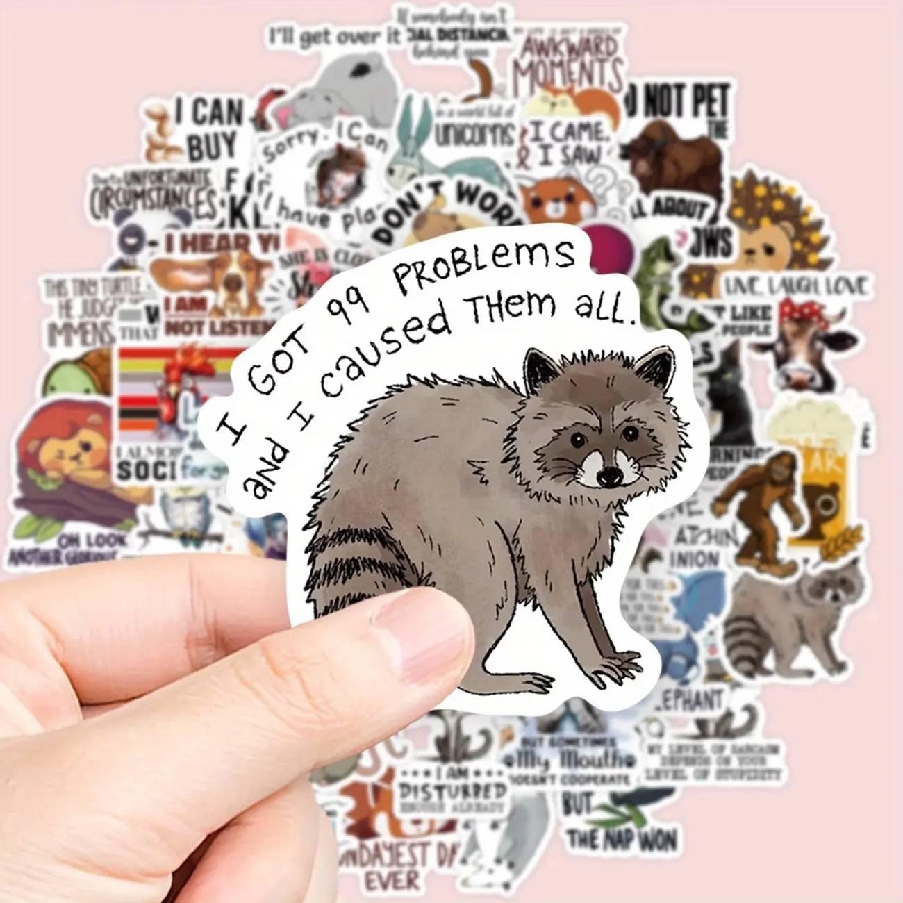 50 Fun Animal Stickers with Funny Quotes, Humorous Short Phrases, Weird Emoticons, Cartoon Graffiti Decals for Decoration