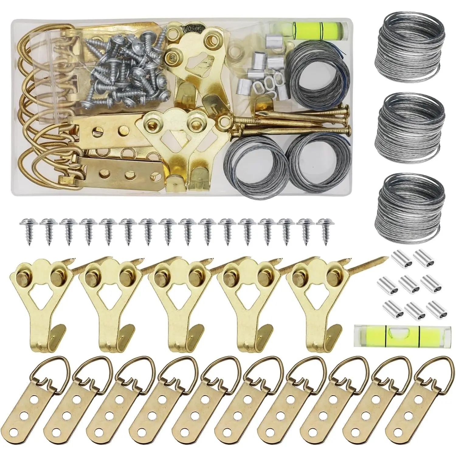 Picture  Wire Kit D Rings Picture Hardware with Screws 3*10Ft Picture Wire  Picture Hooks 100lbs Picture  Kit with Nails Heavy Duty Hangers for Pictures, Clocks, Mirrors