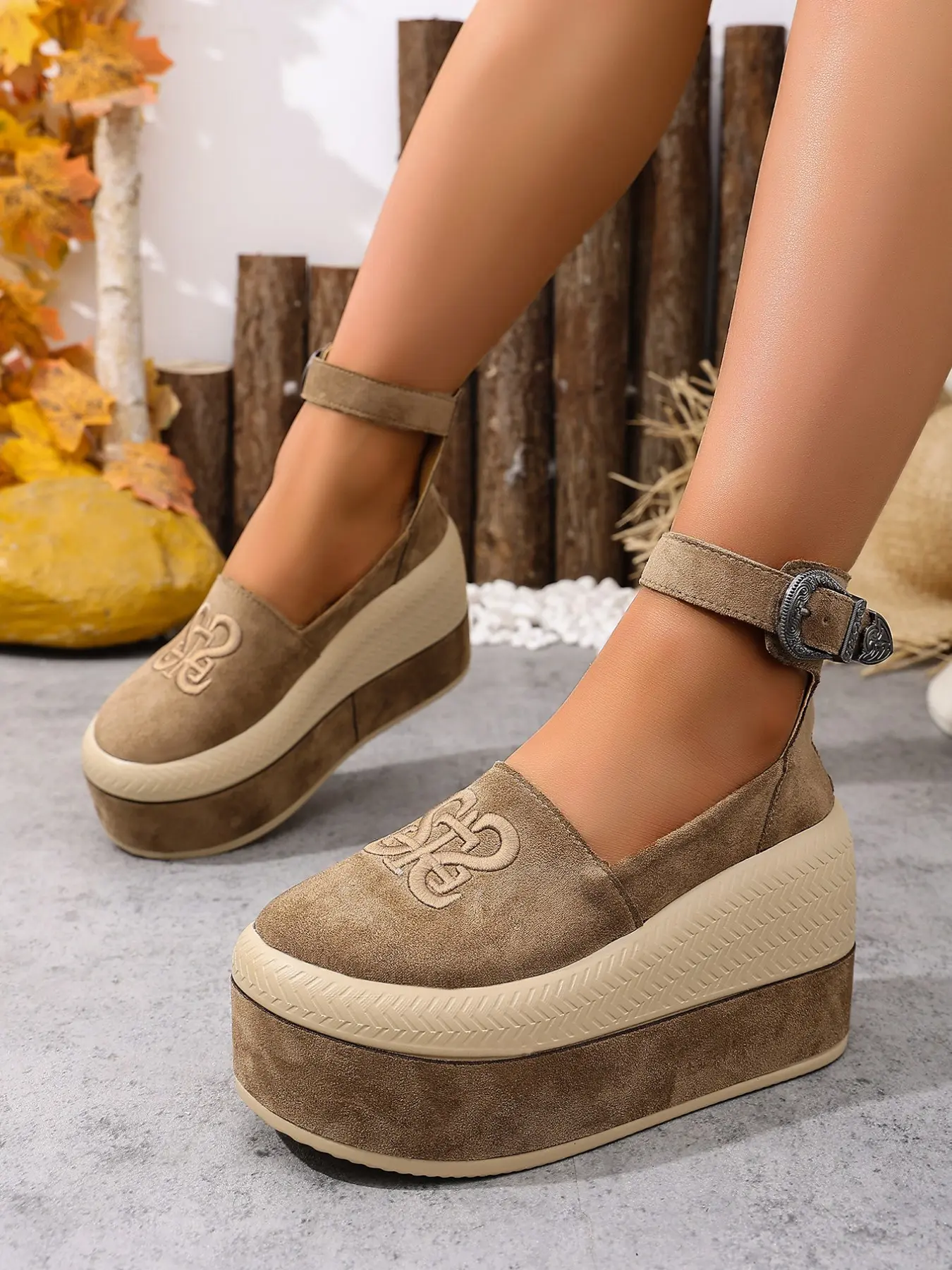 Vintage Double Strap Wedge Heel Shoes for Women, Round Toe Waterproof Platform Sandals, Ankle Wrap Buckle Height Boost Casual Shoes, Strappy Platform Wedges