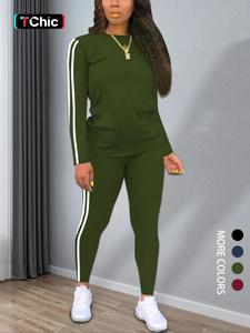 women's striped print long sleeve top & pants two-piece set, casual fashion cozy fitted round neck top & trousers for daily outdoor wear, ladies clothes for spring