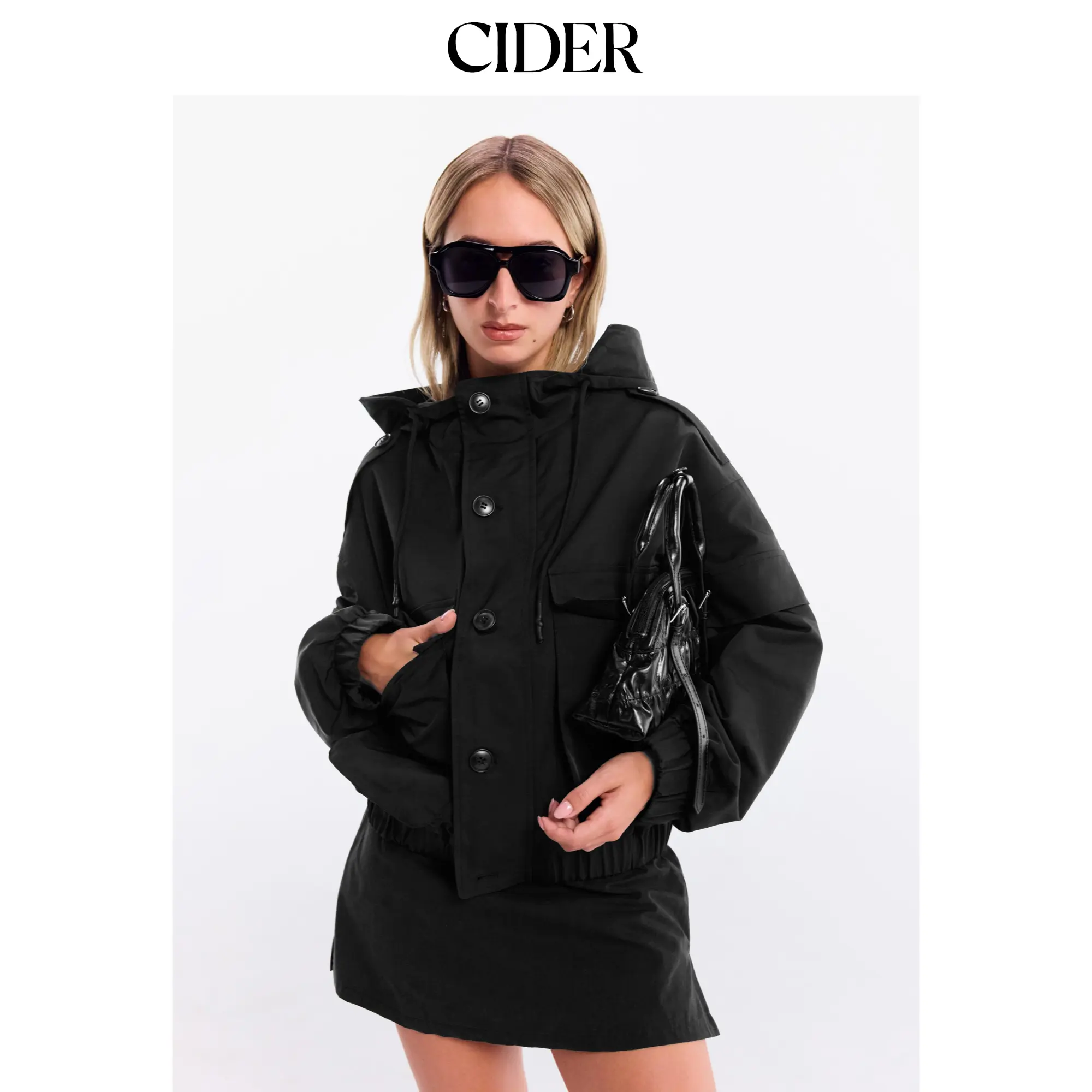 Cider Hooded Zip Through Oversized Cargo Jacket SohoChic