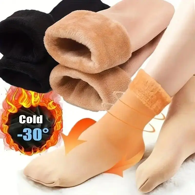 5 Pairs Winter Socks for Women Thickened Fleece Lined Cold-Proof Warm Self-Heating Snow Socks Unisex Floor Socks Mid-Calf Socks