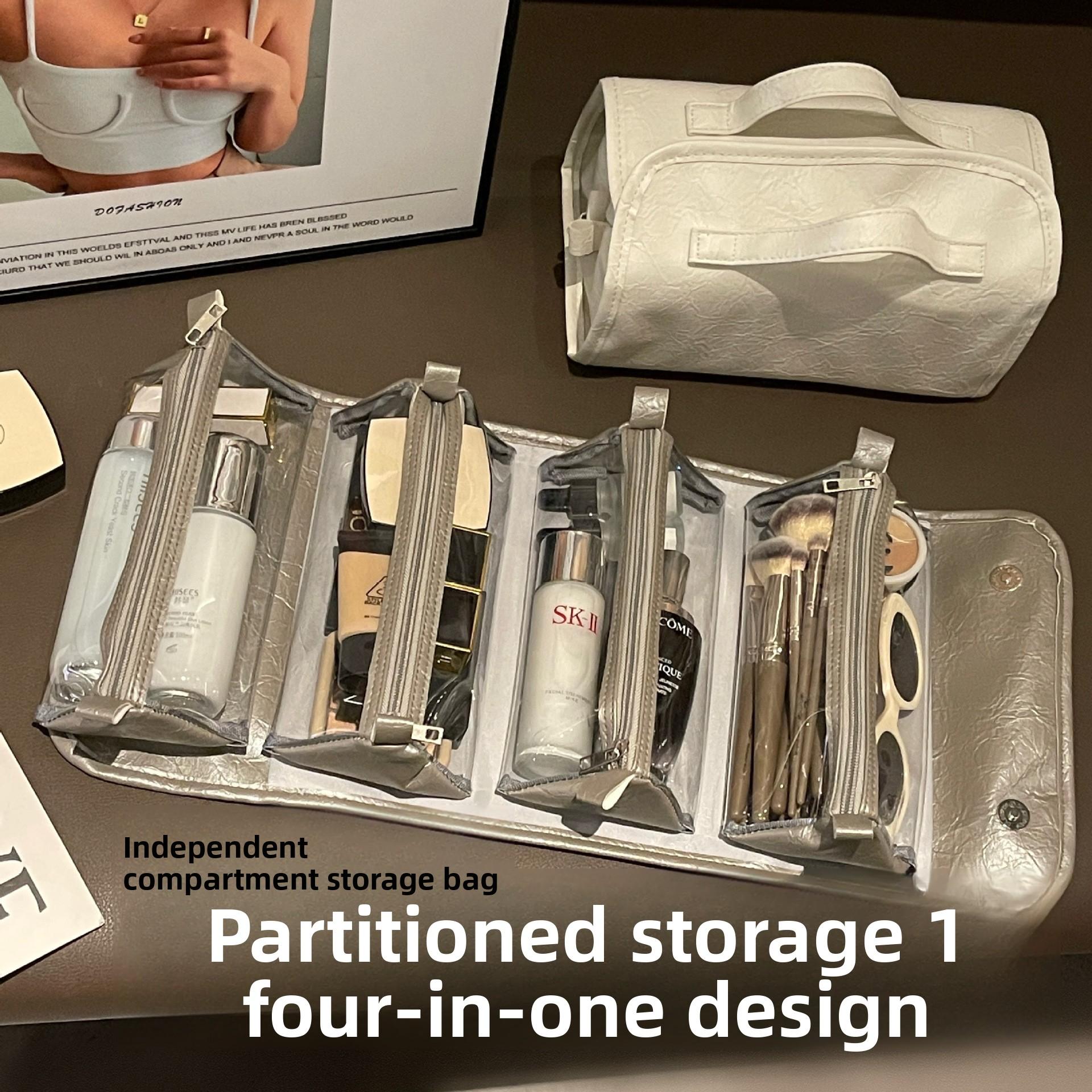 New 4-in-1 Makeup Bag - Detachable, Foldable, Large Capacity - Perfect Travel & Outdoor Toiletry Organizer