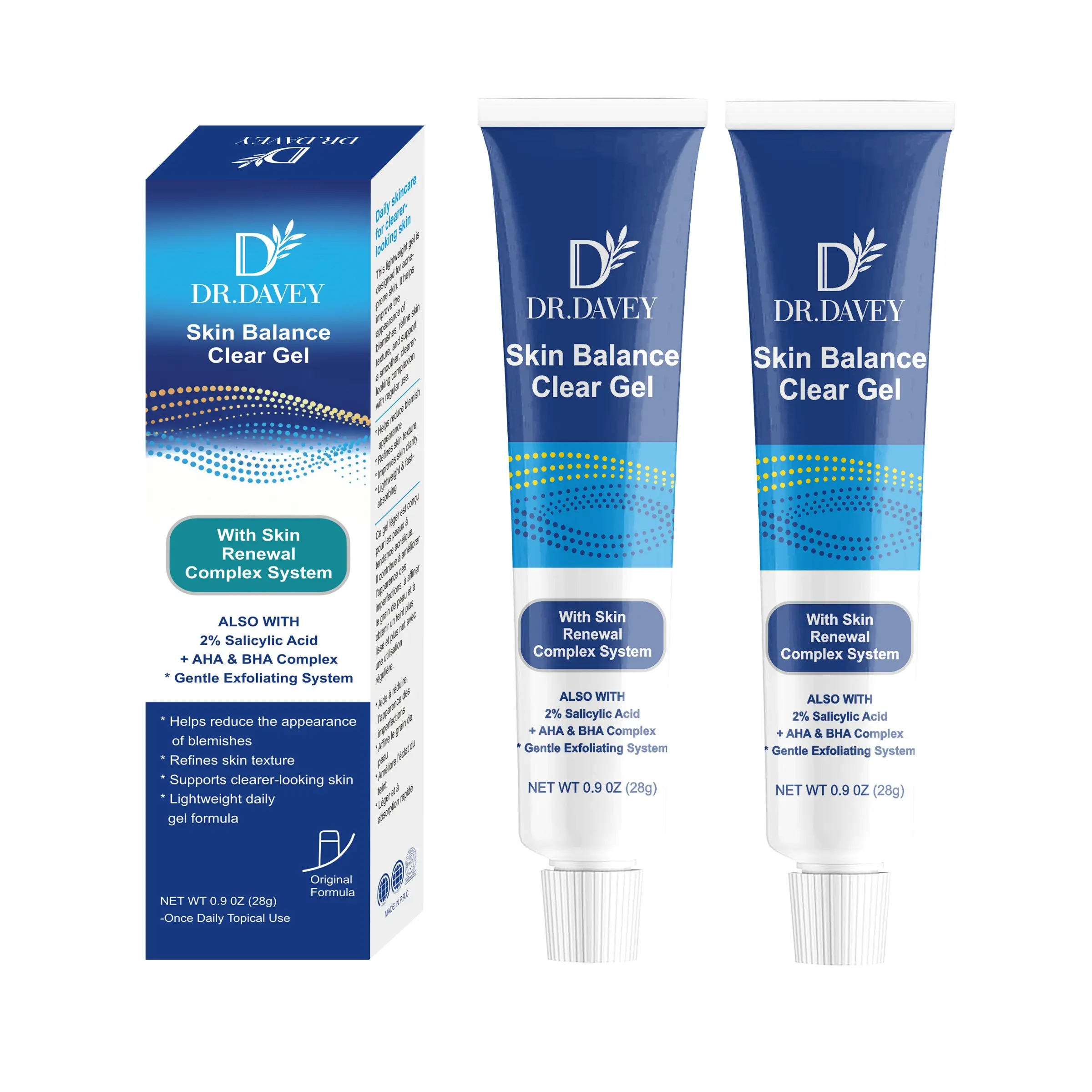 2pcs Skin Balance Clear Gel With Skin Renewal Complex System,ALSO WITH, 2% Salicylic Acid , + AHA & BHA Complex,Gentle Exfoliating System,,Gentle For Sensitive Skin.