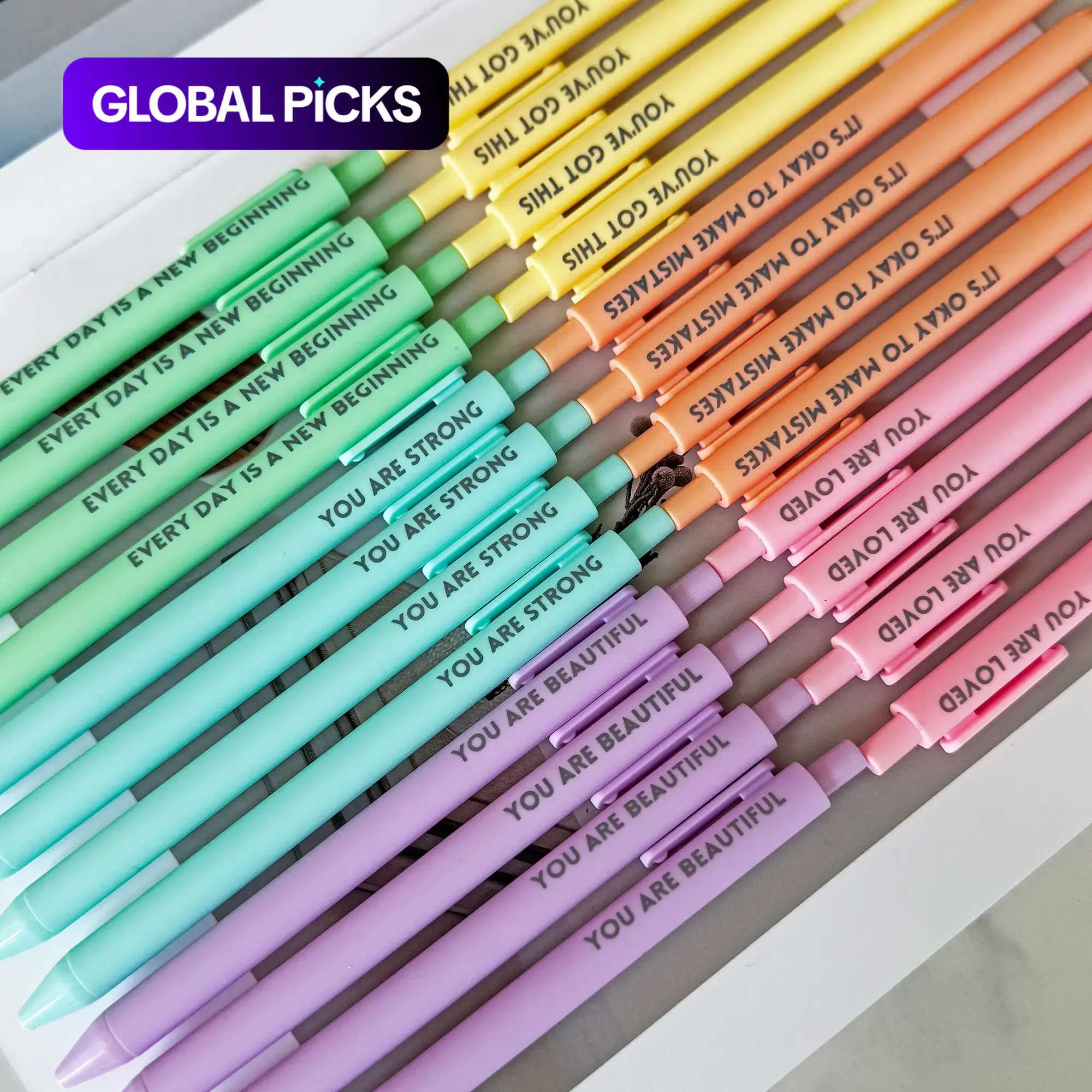 Motivational Pen Set, Pen Kit, 24-Piece Retractable Positive Pens, Colorful & Cute Pens for Journaling, Writing Supplies, Aesthetic Pens #GLOBAL PICKS