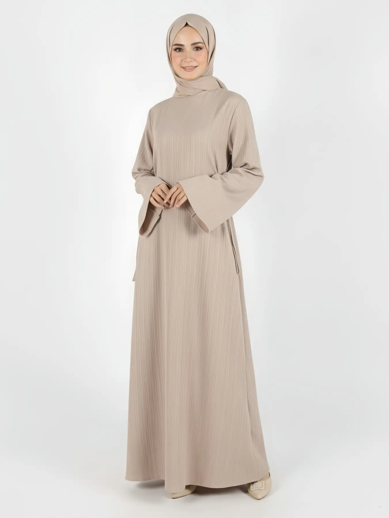 Women's Plain Tie Front Flounce Sleeve Dress, Elegant Long Sleeve Round Neck Dress for Spring & Fall, Women's Clothing for Daily Wear, Hijabi Cute Dresses, Modest Muslim Outfits, Modest Clothes