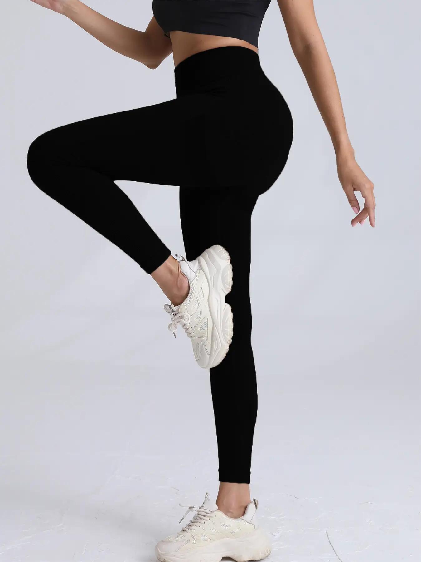 Sporty Women's Plain Ruched High Waist Sports Leggings, Solid Color Wide Waistband Sport Skinny Pants, High Stretch Seamless Yoga Leggings, Ladies Sportswear for Indoor Outdoor Wear