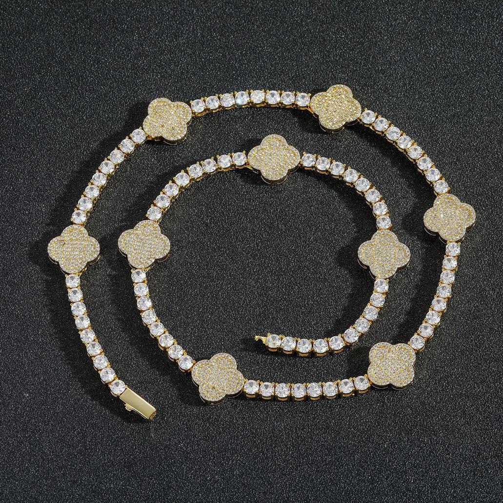 Luxury Iced Out Flower Necklace Bracelet Set Diamond Bling Jewelry for Women Gold Silver Chain Set