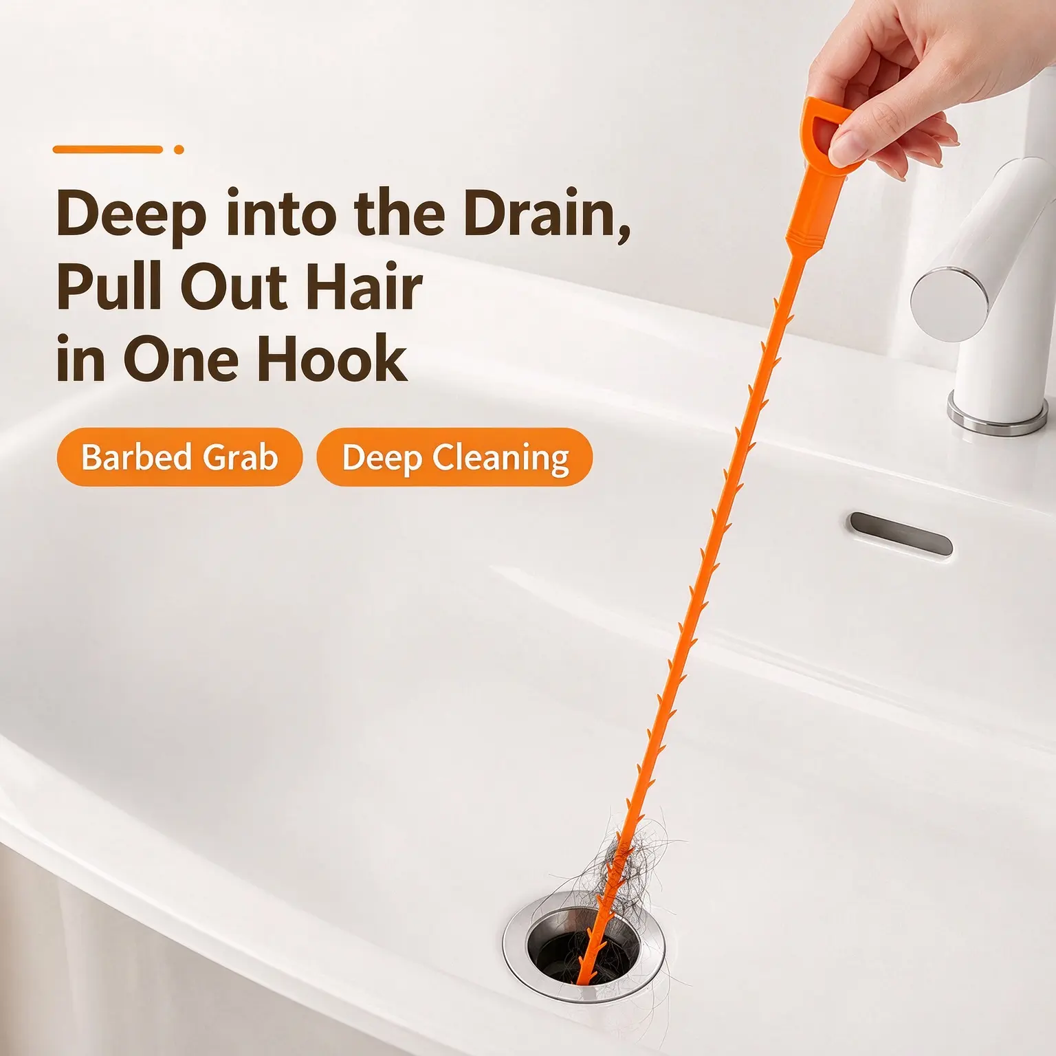 5-piece flexible drain cleaning tools with a hooked design, 20-inch/26.96-inch reusable pipe accessories for home maintenance, with handle grips to pull hair and lint out of kitchen sinks and bathroom drains.