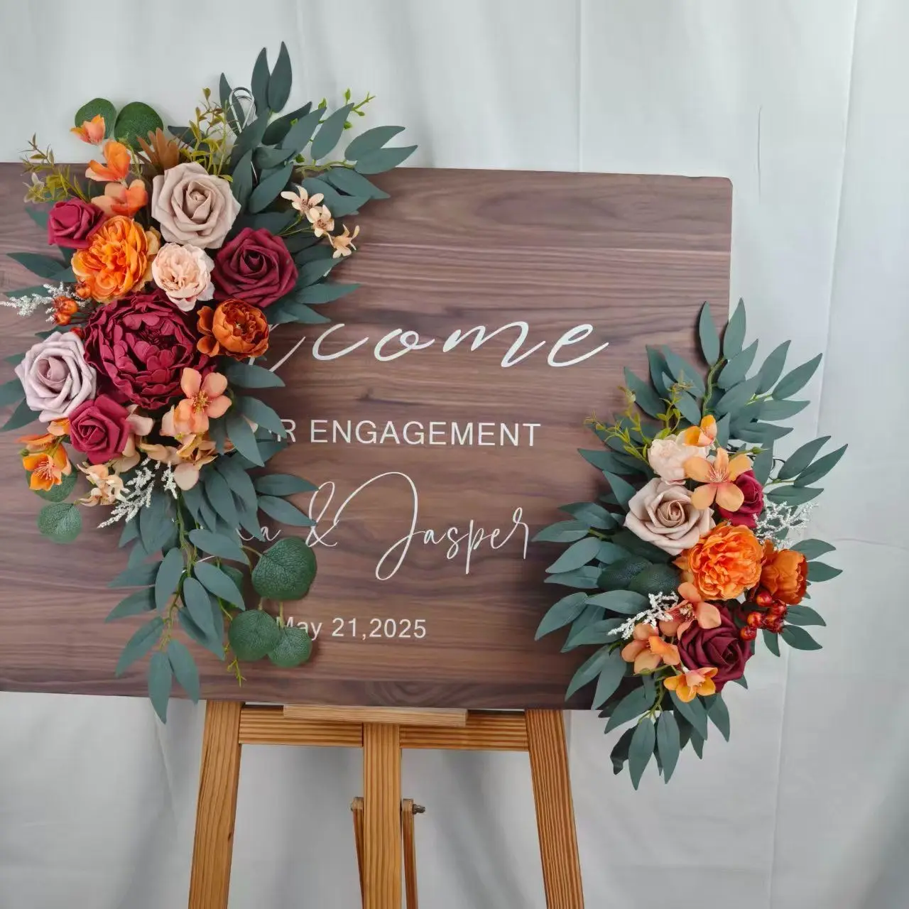 2 Piece Wine Rose Eucalyptus Decorative Flowers, Vintage Morandi Style, High Realism Non-Wilt, Outdoor Wedding Store Display, Artificial Flower, Floral Decoration