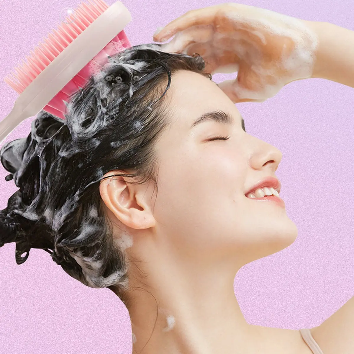 2-in-1 Double Sided Hair Brush, Silicone Scalp Massager & Detangler Comb, Long Handle Wet & Dry Use Shampoo Brush, Mixed Soft & Hard Bristles for Deep Hair Cleaning & Scalp Relaxation, Detangling Hair Brush