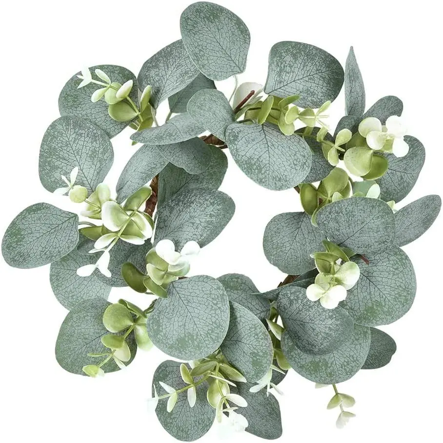 Eucalyptus Faux Kitchen Cabinet Artificial Greenery  Wreath for Door Wall Window Decor, 9Inch