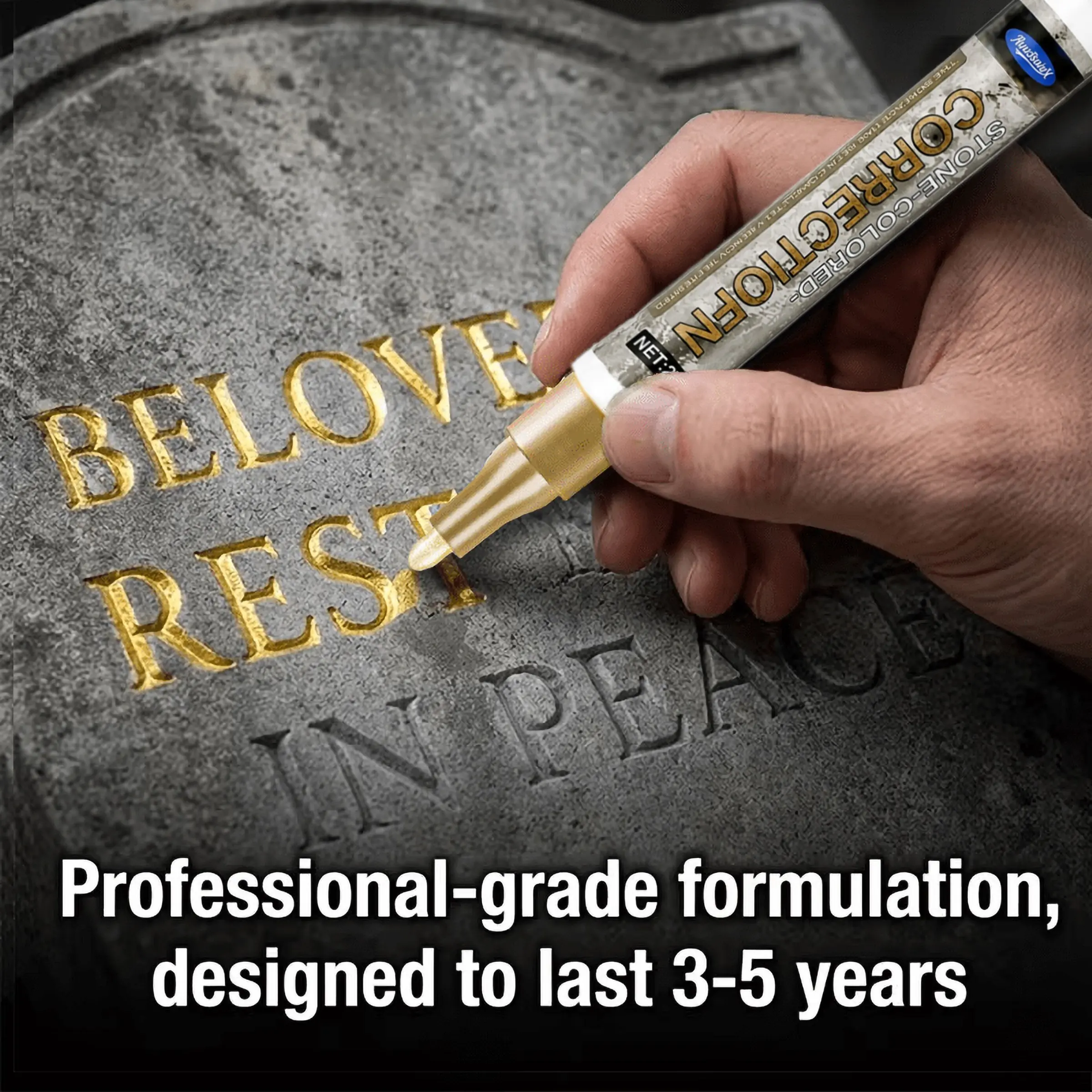 Golden Tombstone Marker Pen | Restore Faded Inscriptions on Tombstones and Granite Surfaces,Weather-resistant,Quick-drying Oil-based Fine-tipped Pen for Cemetery Maintenance and Marble Tile Color Restoration,Specifically Designed for Epitaph Repair