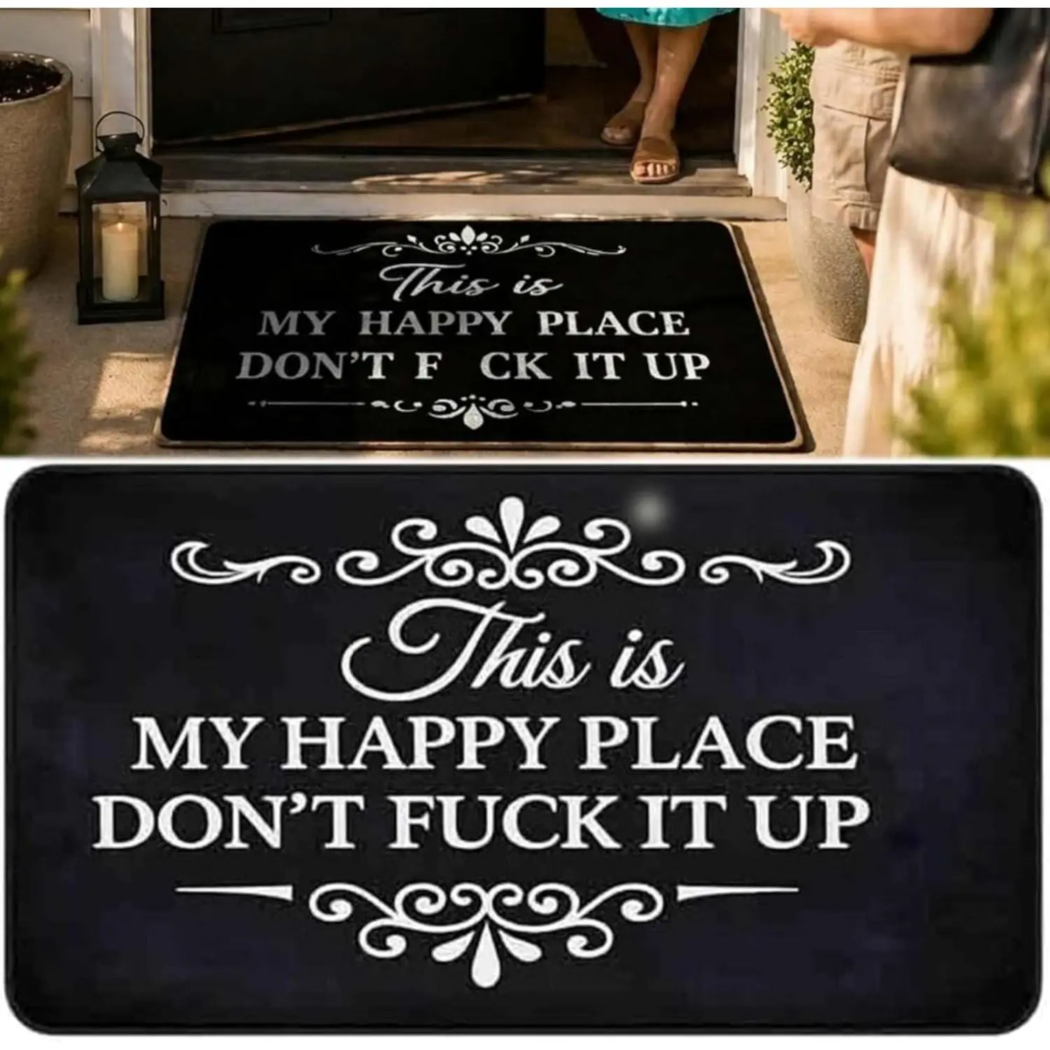 Door Mat Outside Entrance Funny -This is My Happy Place Don't F It Up Doormat, Sarcastic Welcome Front Door Mat, Outside Indoor Entrance Funny Non Slip Entry Mats for Entryway Porch Home Decor