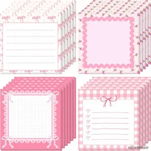 4 Pack Cute Bow Ins Style Sticky Note Pads, Reusable Repeated Adhesive Tearable Memo Sheets, Girly Minimal Stationery For Teen Students Daily Classroom Desk Back To School Outfits