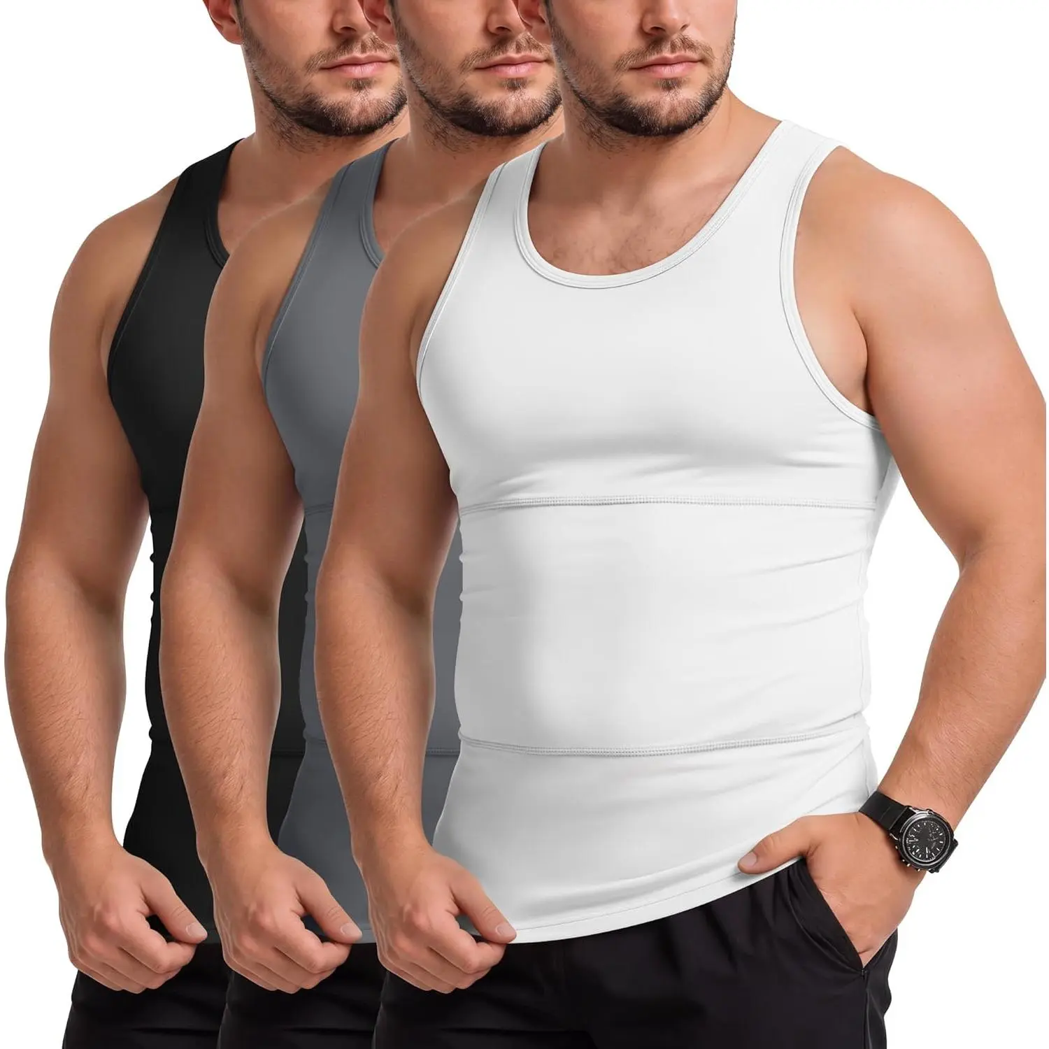 3 Pack Big and Tall Men's Compression Tank Top, Sleeveless Quick-Dry Athletic Wear, Workout Base Layer for Gym, Running