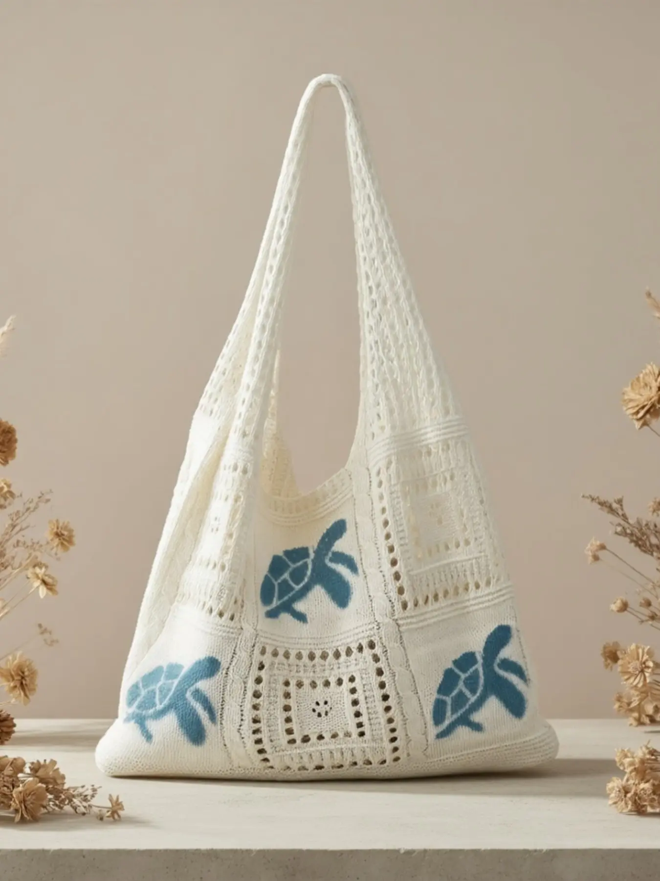 Summer Fresh Turtle Pattern Knit Bag, Lace Crochet Aesthetic Shoulder Handbag, Breathable and Cool, Perfect for Beach and Daily Use, Cross Body Bags