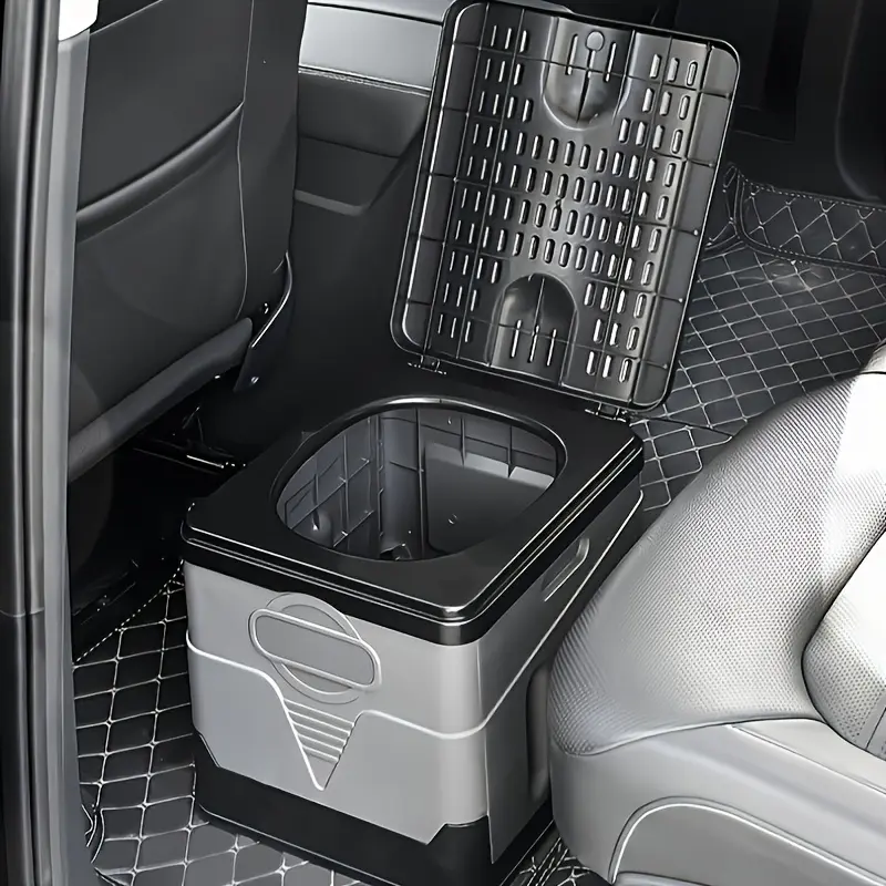 Portable Car Folding Toilet - Compact and Fast Design for Travel, Camping and Road Trips | Black and Grey Foldable Storage Solution, Road Trip Accessories | Foldable Design | Functional Cover