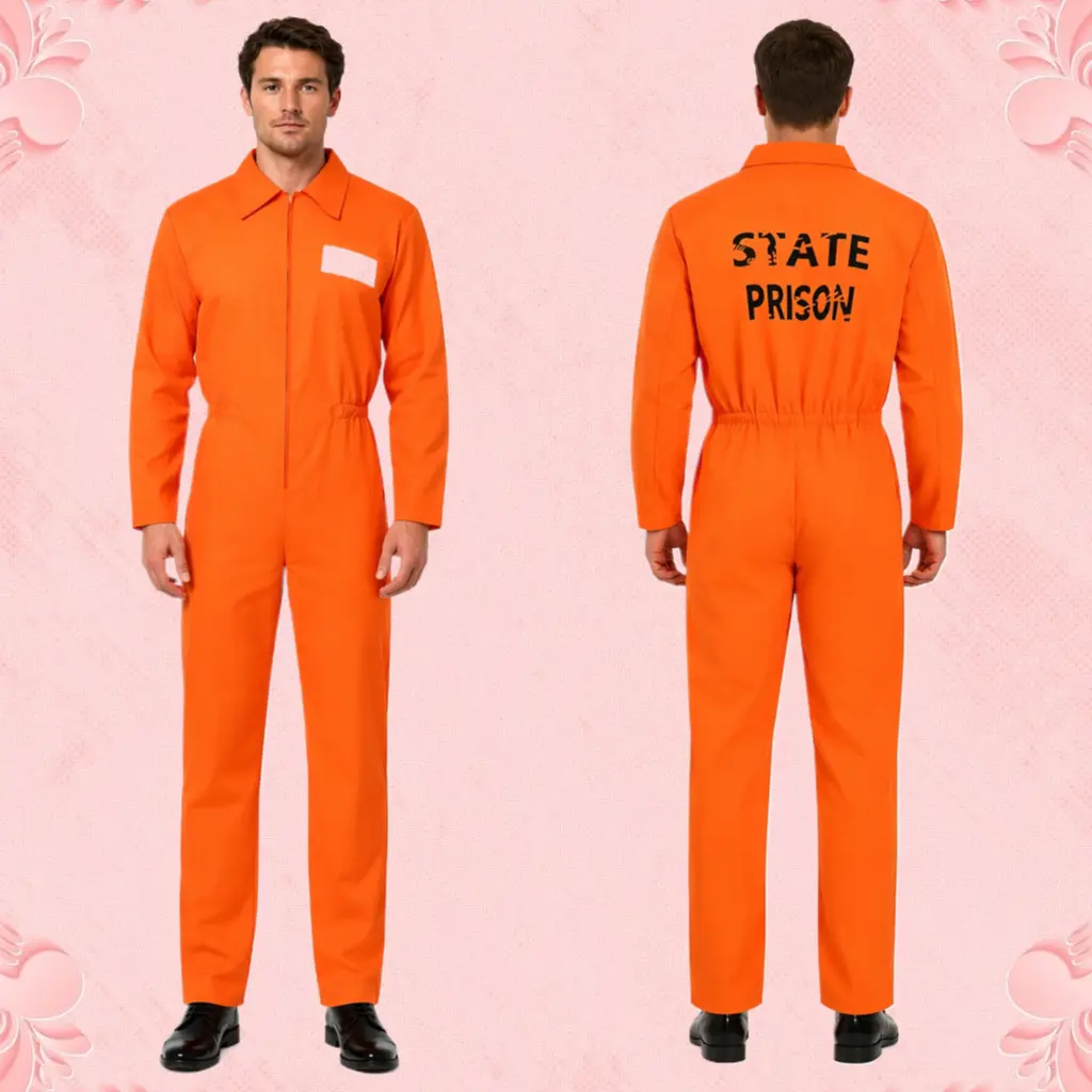 Halloween Cos Outfit Luigi Orange Prison Jumpsuit Role Play Party Stage Performance Costume
