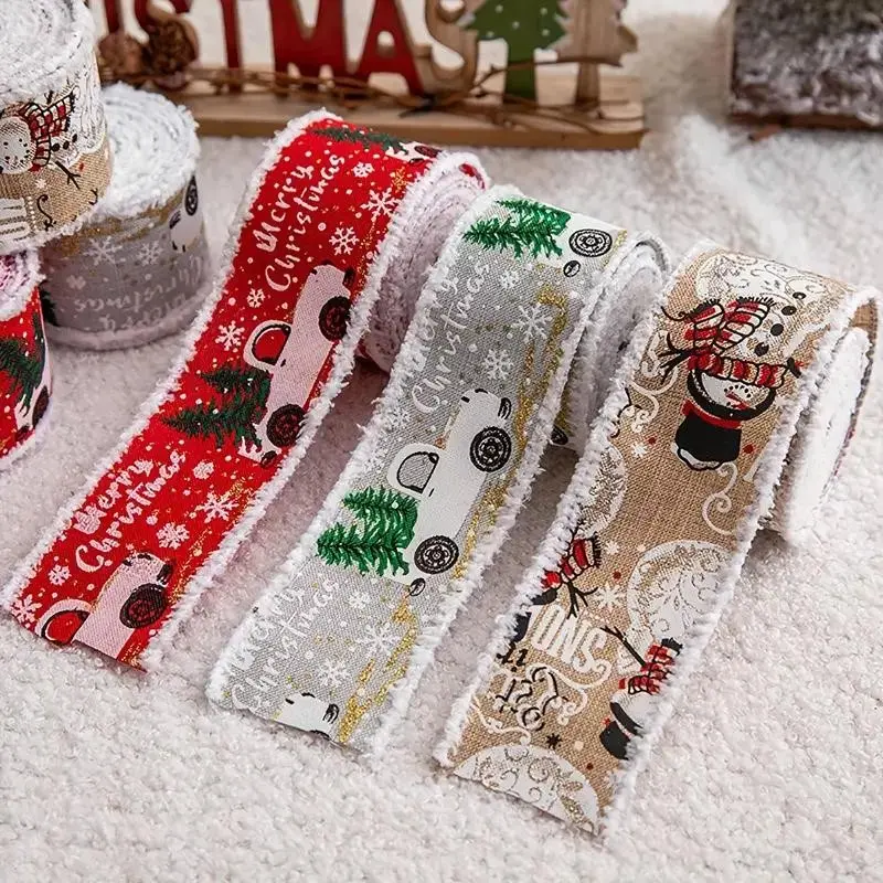 3 Rolls 15 Meter Christmas Wired Ribbon, Xmas Snowflake Truck Elk Fabric, Craft Ribbon for Wreath Bow Making, Gift Wrapping
