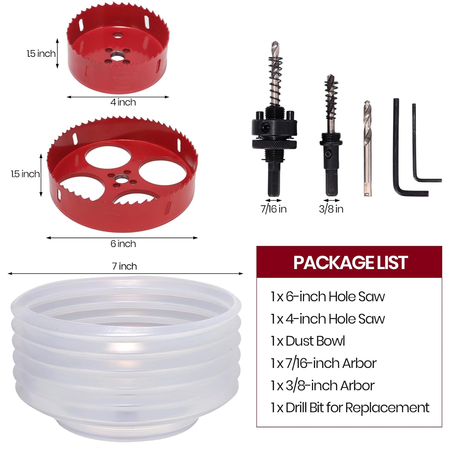 6-Inch & 4-Inch Hole  for Recessed Lights and Can Lights - Bi-Metal 4 & 6 Hole  with Dust Bowl for 95% Dust Colletcion - Drill Hole  Kit for , Ceiling, Plastic and Metal