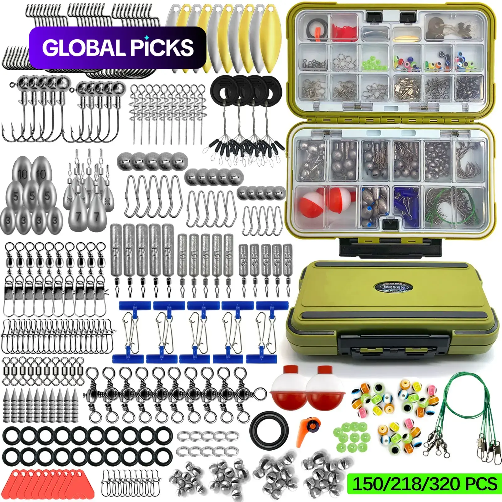 Fishing Accessories Kit Set, Fishing Gear Set, 150/218/320 Pcs, Tackle Box Included, Saltwater & Freshwater Use, Ideal for Travel & Outdoor Fishing, Outdoor Fishing Supplies, Fishing Equipment #GLOBAL PICKS