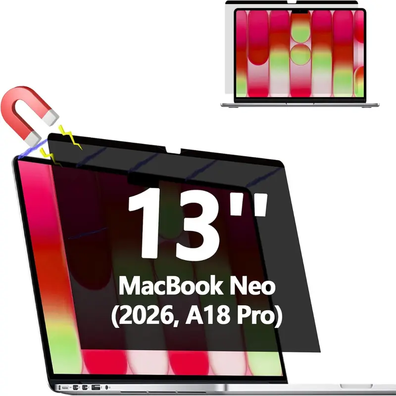 Magnetic Privacy Screen Protector for MacBook Neo 13 inch 2026 A18 Pro Removable Matte Laptop Privacy Filter Anti Blue Light Anti Glare