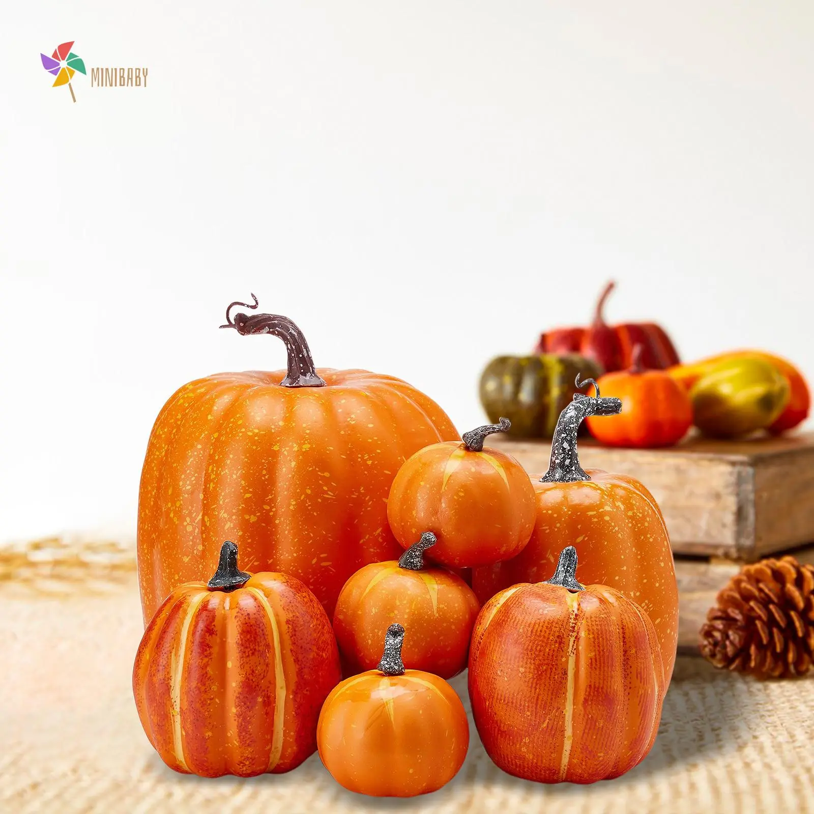 7 Pcs Pumpkin Fall Decorations, Decorative Large Small Outdoor Orange Foam Plastic Fake Faux Artificial  Pumpkins for Halloween Autumn Harvest Festival Home Table Decor