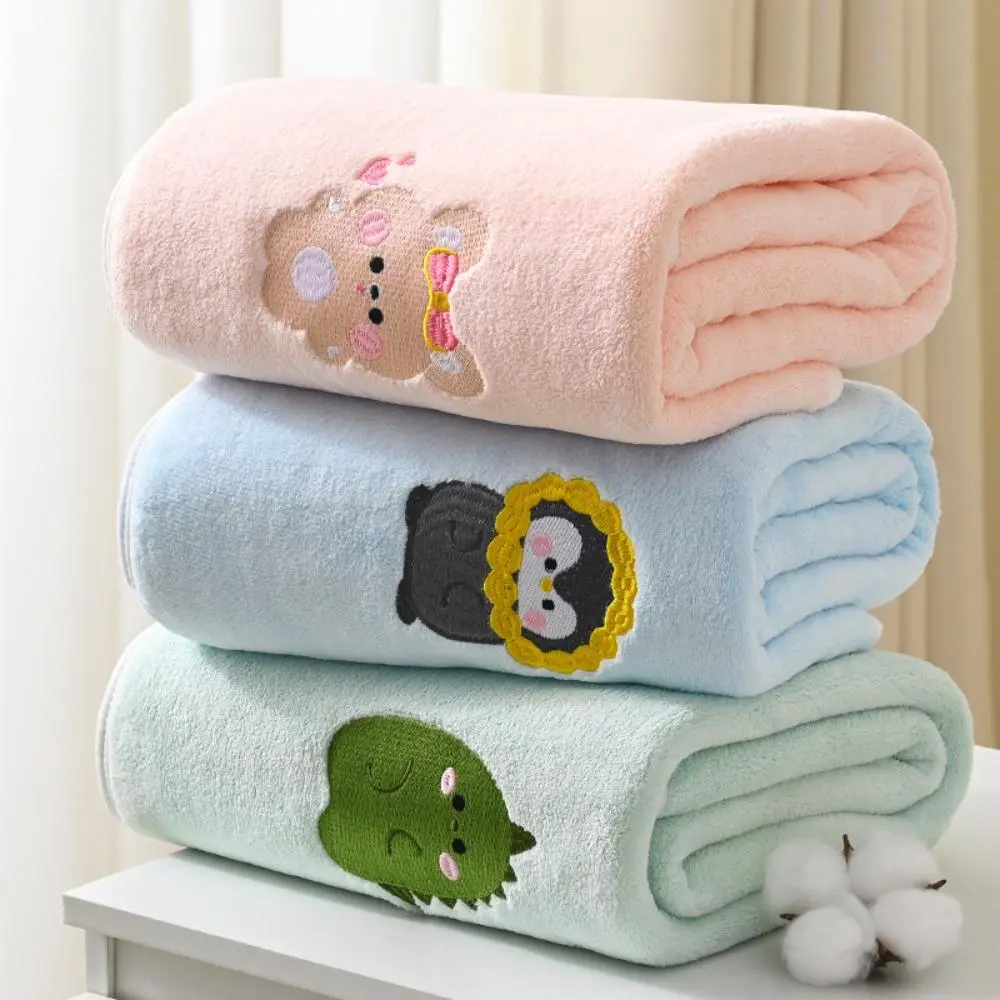 2026 New Arrival Ultra Soft Coral Fleece Bath Towel, Absorbent Quick Dry Cartoon Embroidery Blanket, Thick Non-Shedding Shower Towel