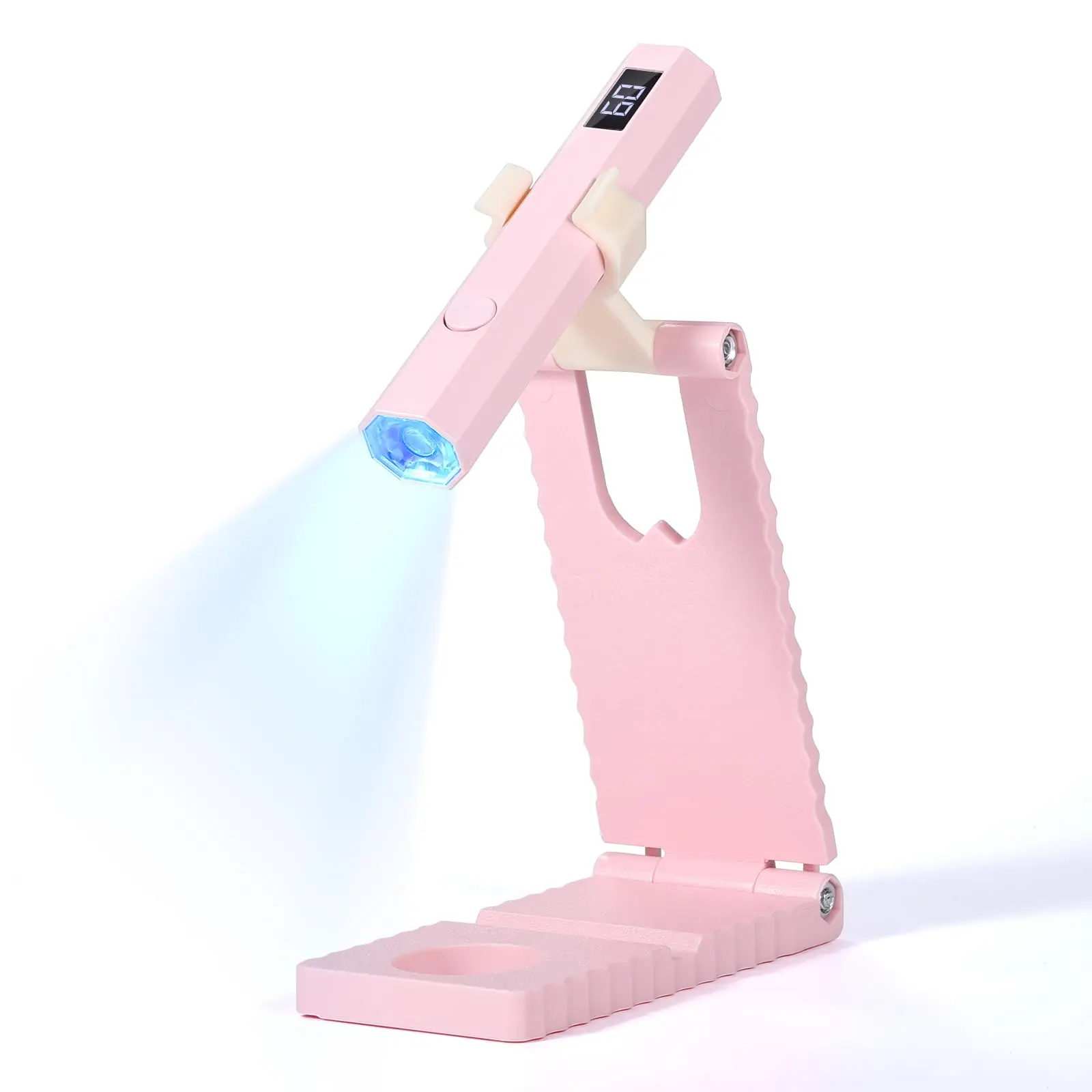 Handsfree LED Nail Lamp: Quick Dry Pink UV Nail Light with Foldable Stand Visible LCD 20/60s Timer Rechargeable Portable Cordless Gel Lamp Gel Tip Glue Rhinestone Decorations