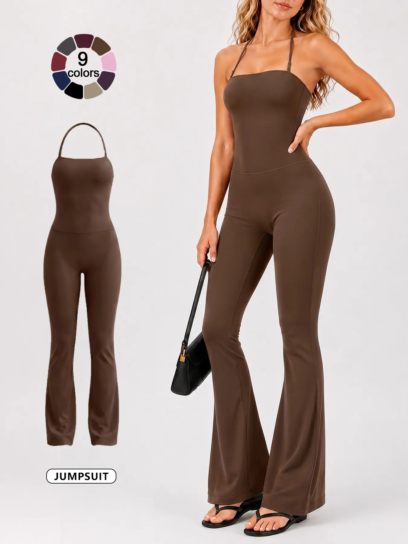 Women’s Sleeveless One Piece Jumpsuit Casual Style Jumpsuit Adjustable Straps Buttery Soft Loungewear 4 Way Stretch Shaping Flare Pants Backless Vacation Going Out Travel Outfit Layering Base Versatile Casual Fashion Sexy Pajamas