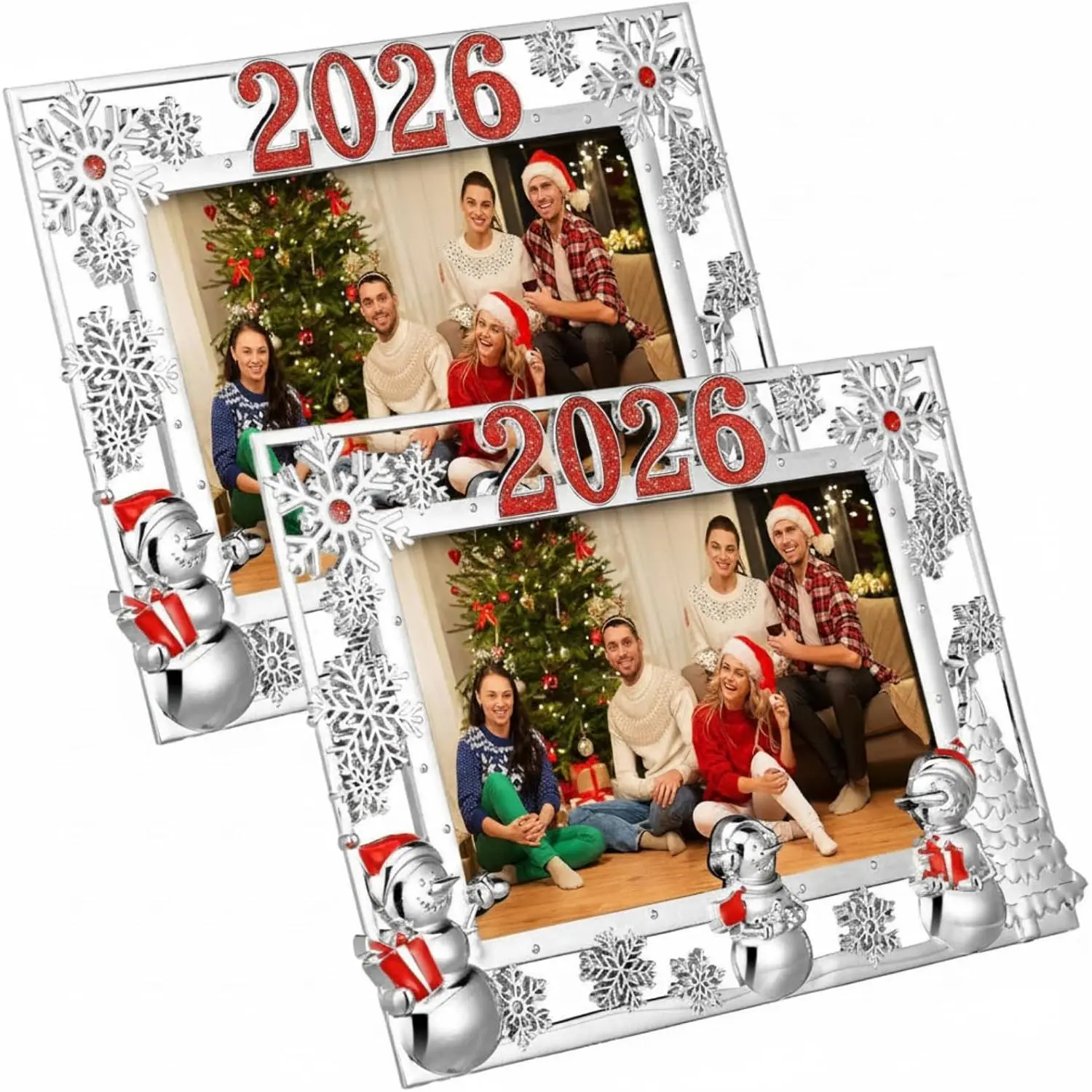 2 count 2026 Christmas Picture Frame, 4x6 Inch, Santa | Winter Santa Snowflake Metal Photo Frame, Glass Front, Christmas  Decor, Holiday  for Family Memories