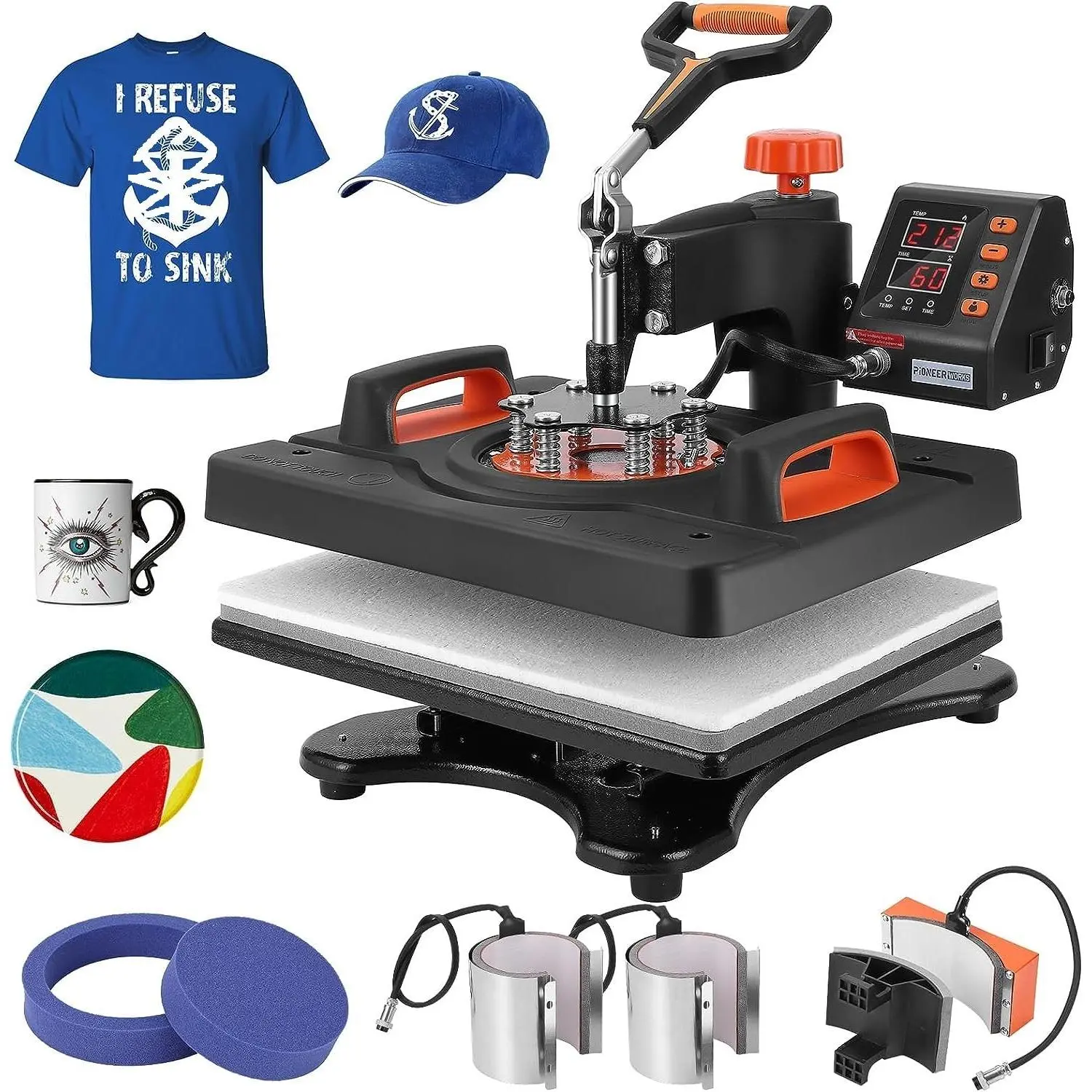 GARVEE6 in 1 Heat Press Machine 12x15 inch 360° Swing Multifunction Sublimation Heat Press for T Shirts Mugs Hat Plate Cap