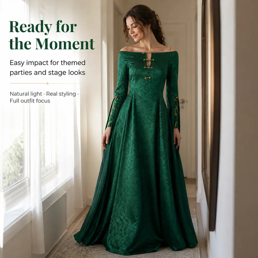 House of the Dragon Alicent Hightower Green Gown Cosplay Medieval Queen Dress
