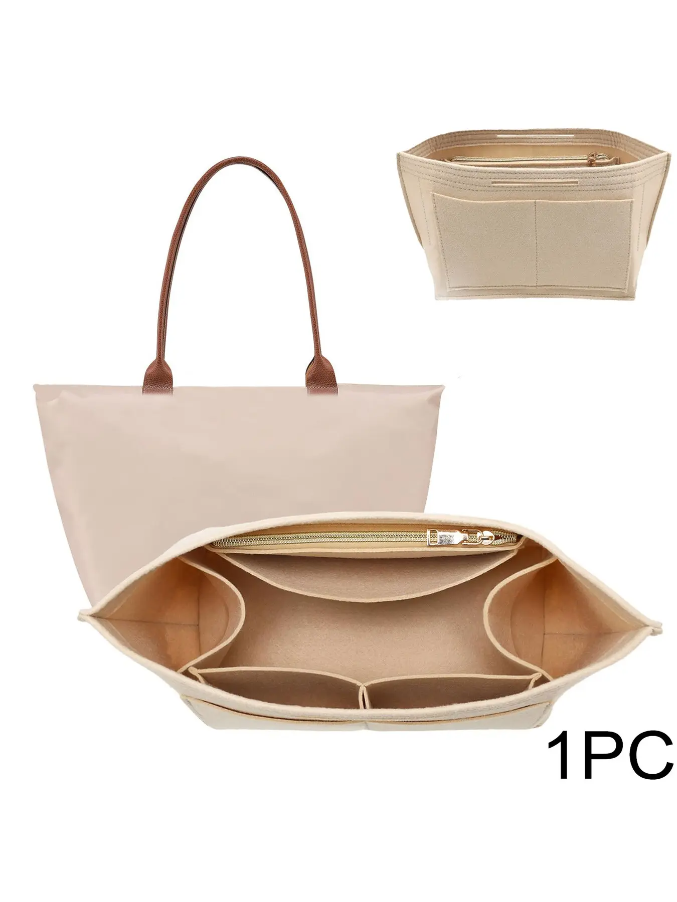 Felt Tote Bag Insert Organizer for Longchamp Le Pliage, Anti-Sagging Purse Base Shaper, Multi-Pocket Divider, Multiple Compartments for Work Commute (Medium/Large), Handbag Divider Organizer, Handbags Storage Organizer, Travel Accessories