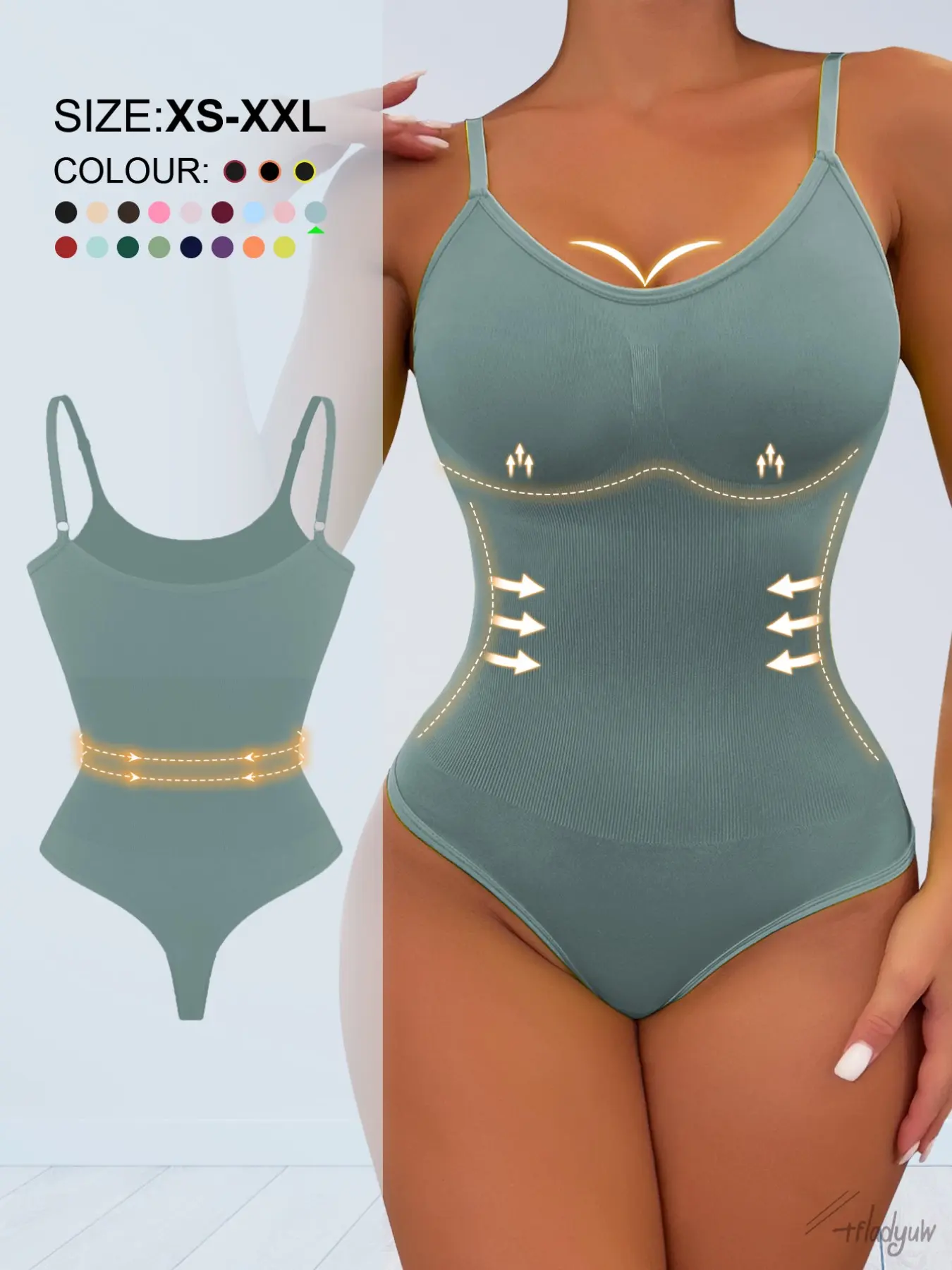 Women's Seamless Shaping Bodysuit, Tummy Control Slimming Thong, Adjustable Strap, Invisible Underwear, All Seasons, Casual Romper