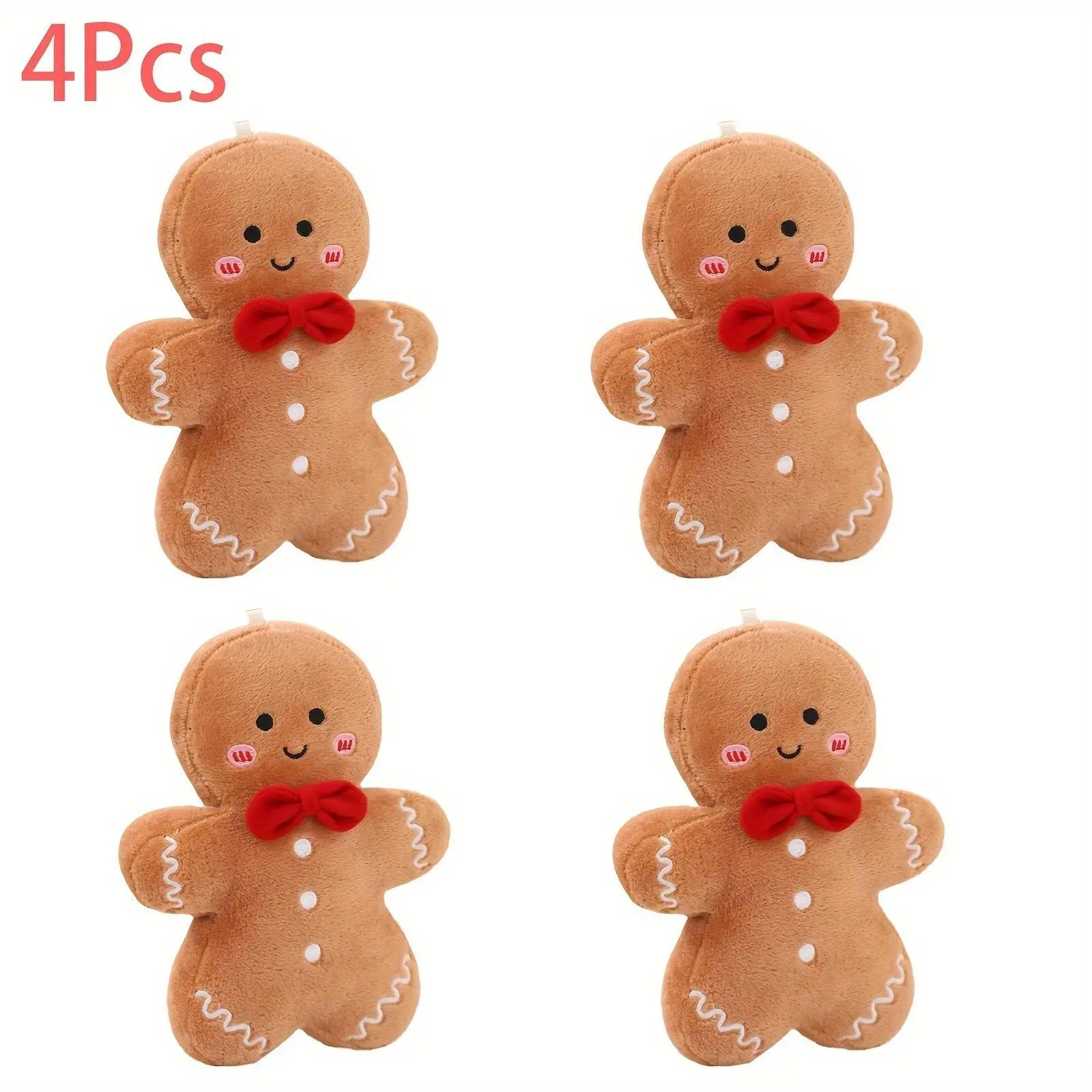 4 Pack Gingerbread Man Plush Ornaments, Soft Cute Christmas Mini Stuffed Doll Set, Xmas Tree Hanging Decorations, Holiday Home Decor, Perfect Christmas Gift