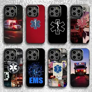 EMT EMS Ambulance Phone Case First Responder Medical Rescue Graphic Black Matte Shockproof Protective Cover Designed for iPhone 11-17 Pro Max/Plus & Samsung Galaxy S23-S25